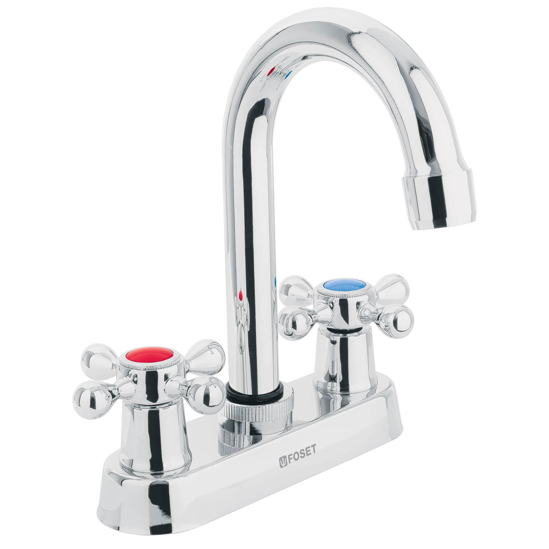 "MEZCLADORA 4"" PARA LAVABO, CUELLO BAR, MANERALES CRUCETA"