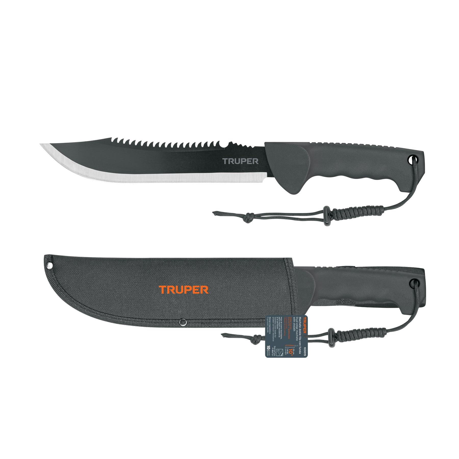 "MACHETE DOBLE FILO 10"", CACHA INYECTADA, CON FUNDA, TRUPER"