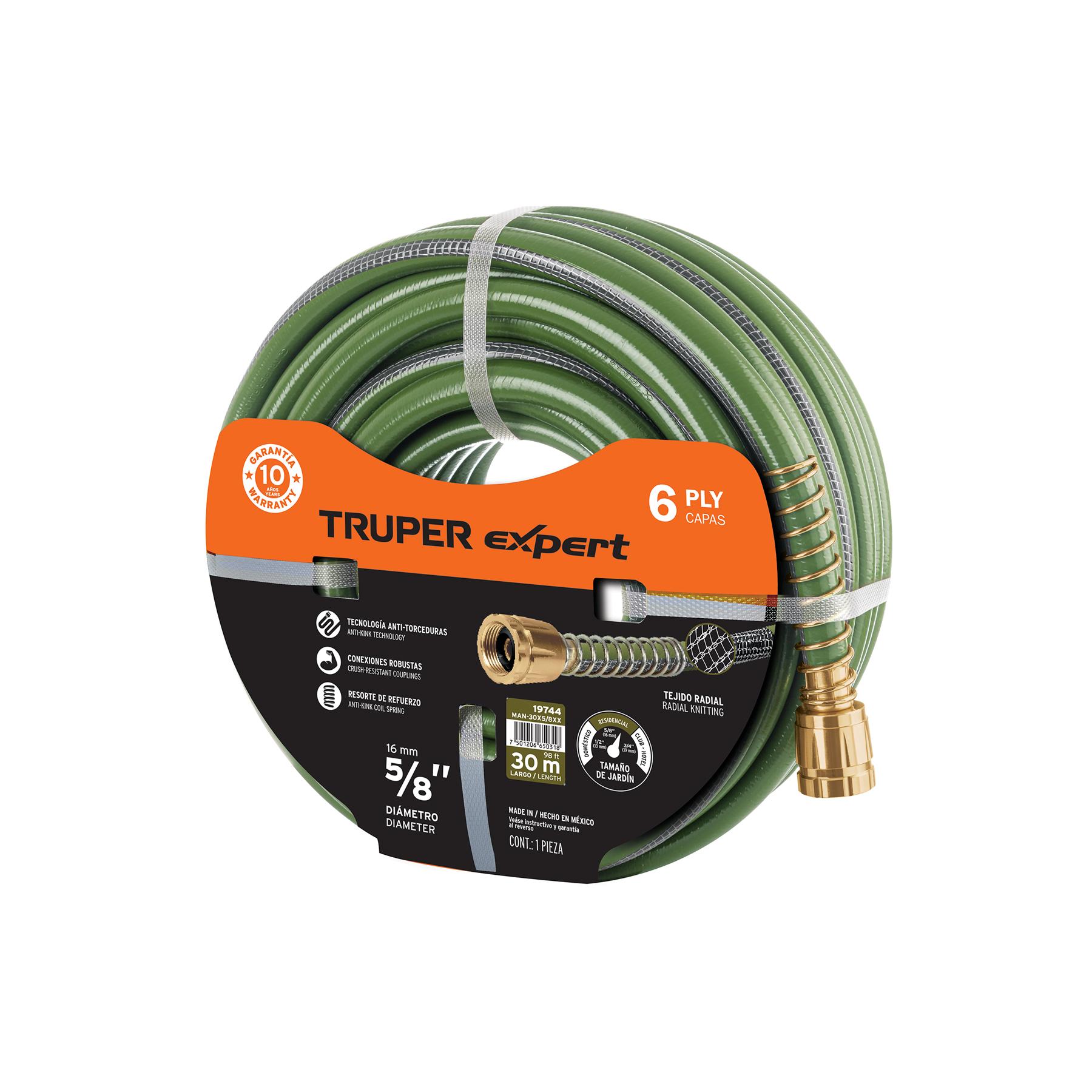 "MANGUERA 5/8"" ANTI-TORCEDURAS 6 CAPAS 25M CONEXIONES D/METAL"