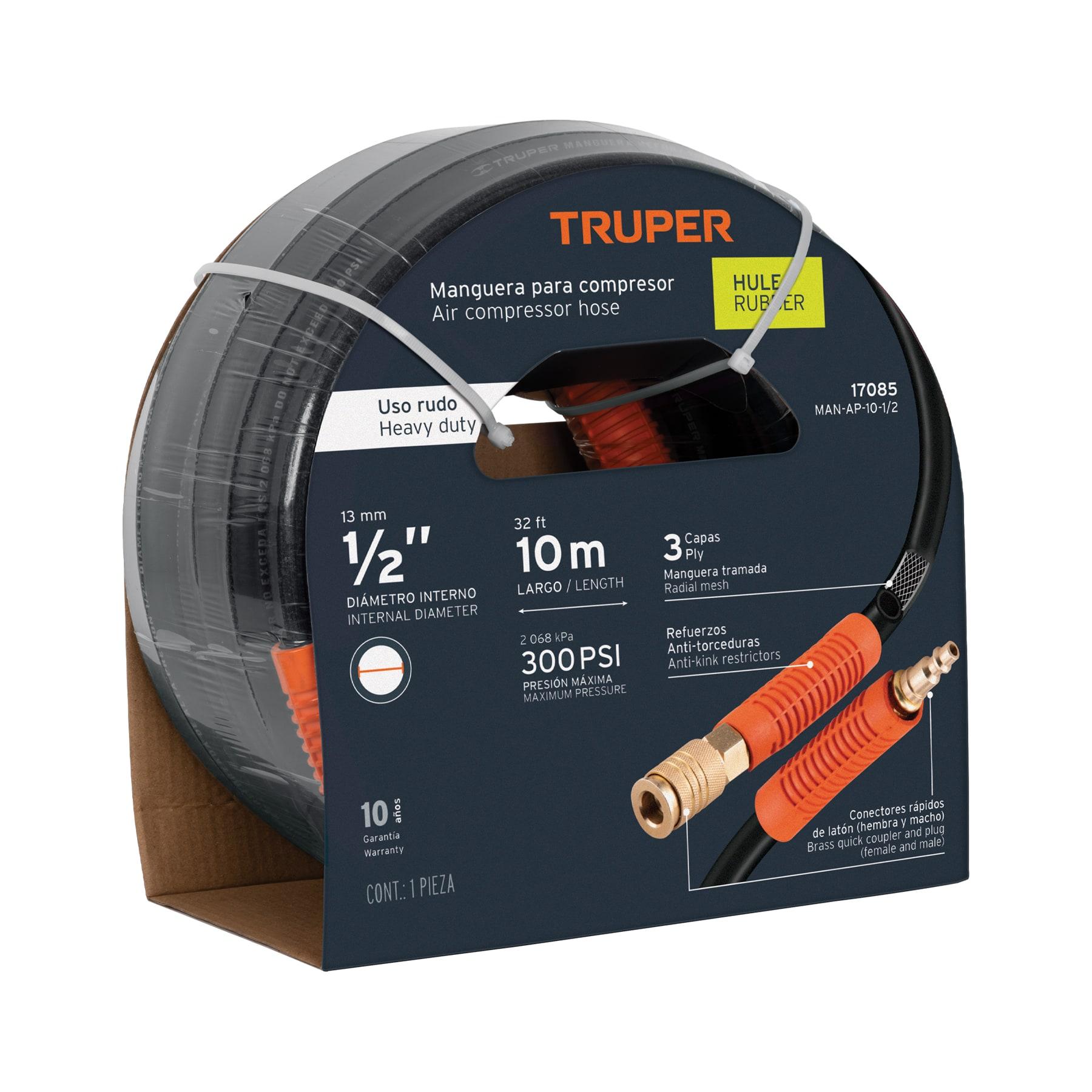 "MANGUERA PARA COMPRESOR, DE HULE, 10M X 1/2"", TRUPER"