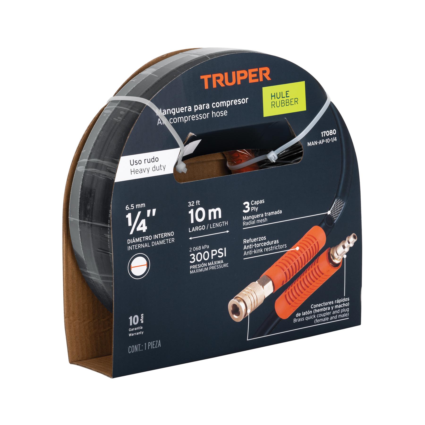"MANGUERA PARA COMPRESOR, DE HULE, 10M X 1/4"", TRUPER"