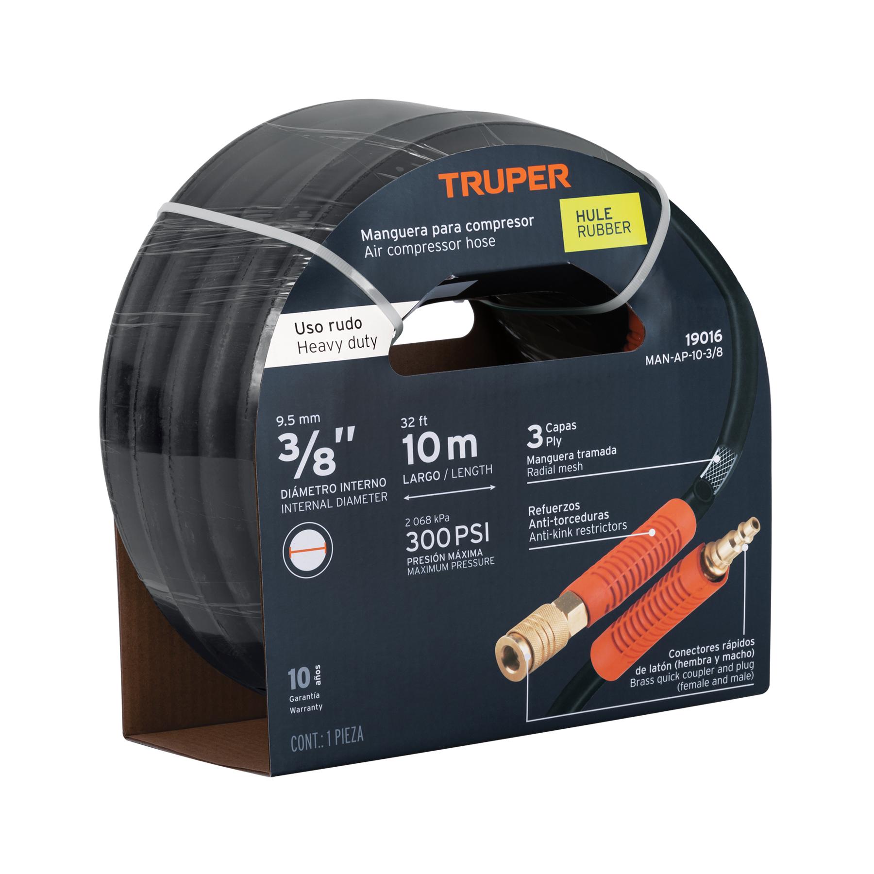 "MANGUERA PARA COMPRESOR, DE HULE, 10M X 3/8"", TRUPER"
