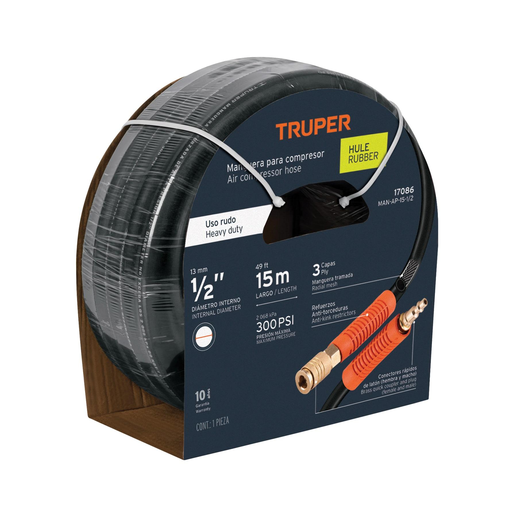 "MANGUERA PARA COMPRESOR, DE HULE, 15M X 1/2"", TRUPER"