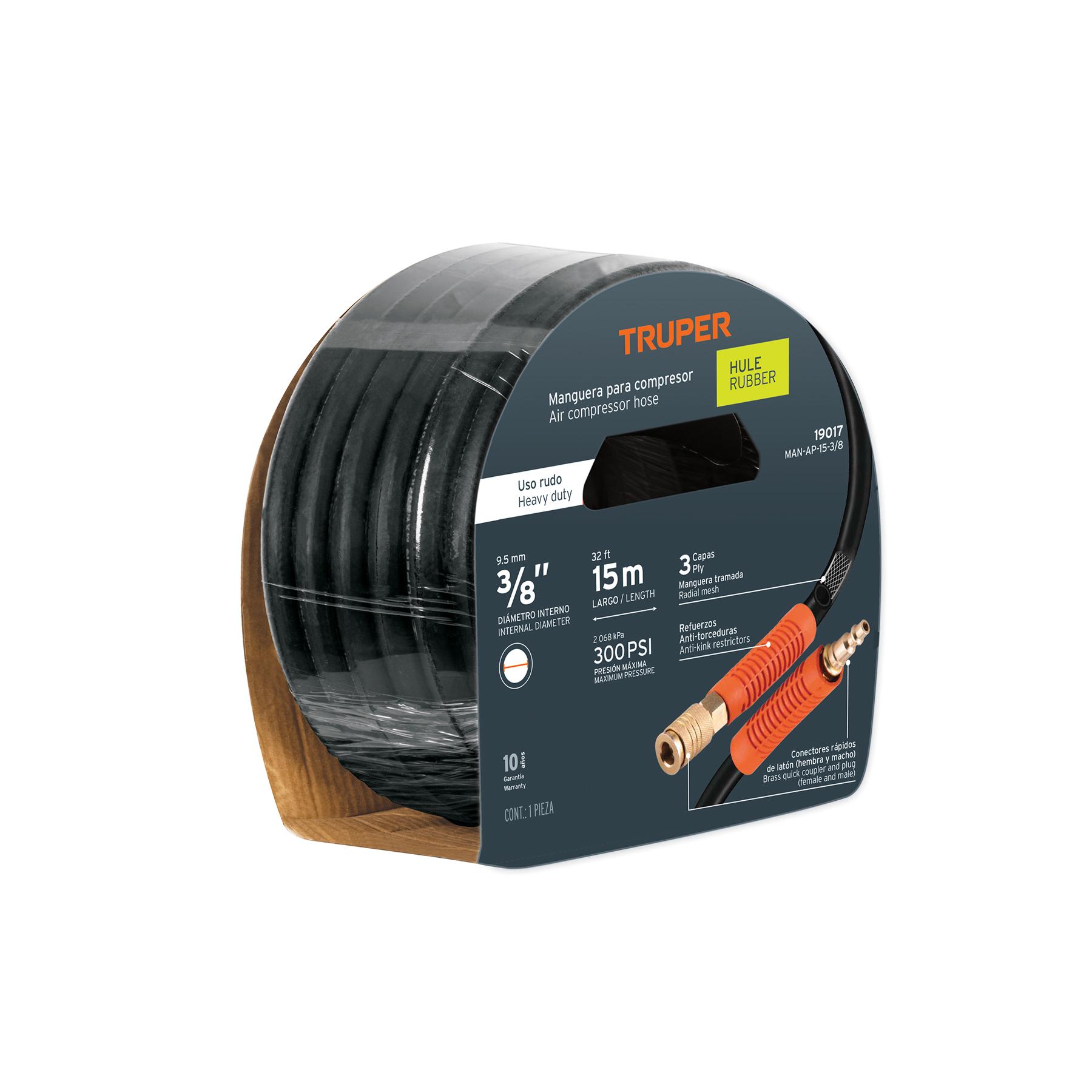 "MANGUERA PARA COMPRESOR, DE HULE, 15M X 3/8"", TRUPER"