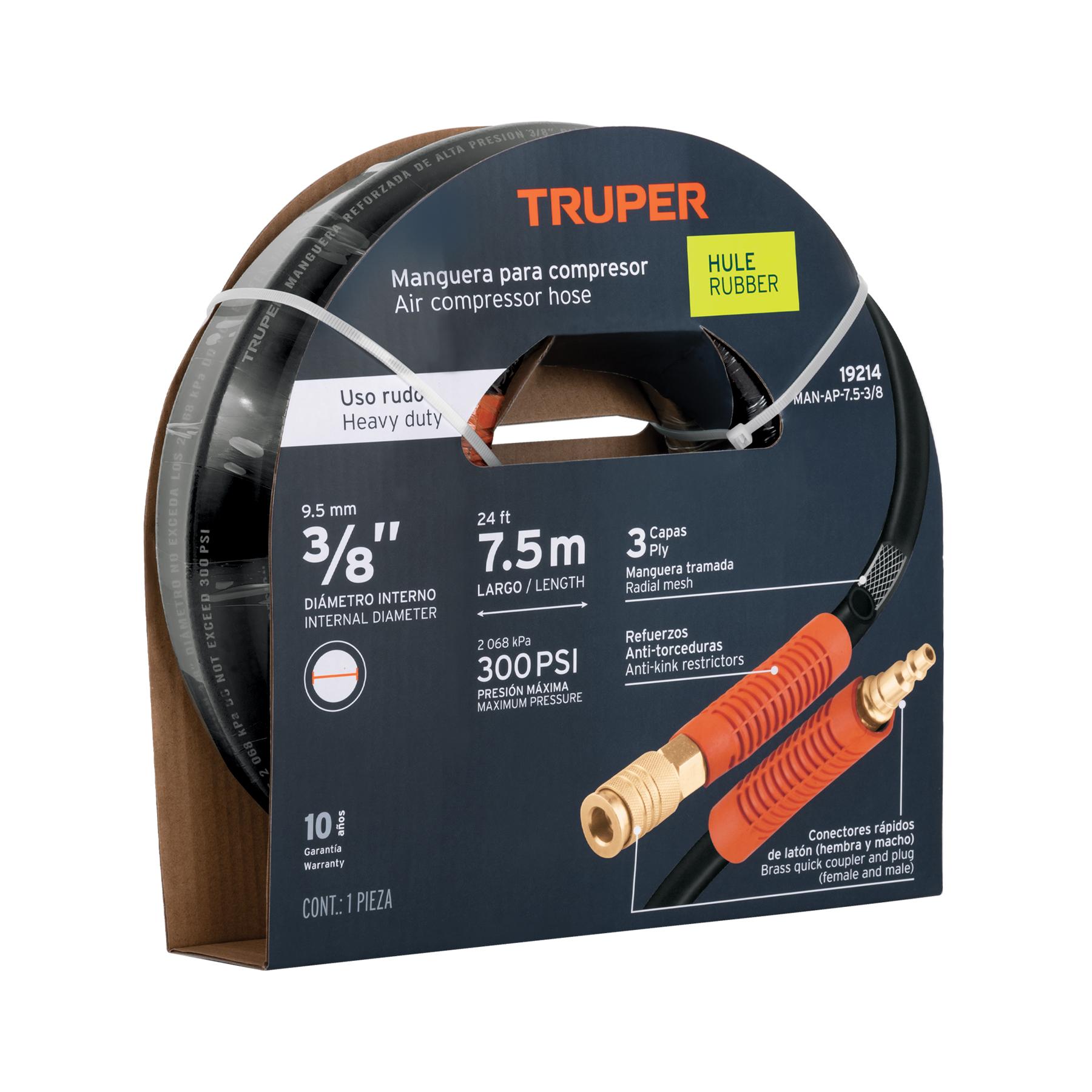 "MANGUERA PARA COMPRESOR, DE HULE, 7.5M X 3/8"", TRUPER"