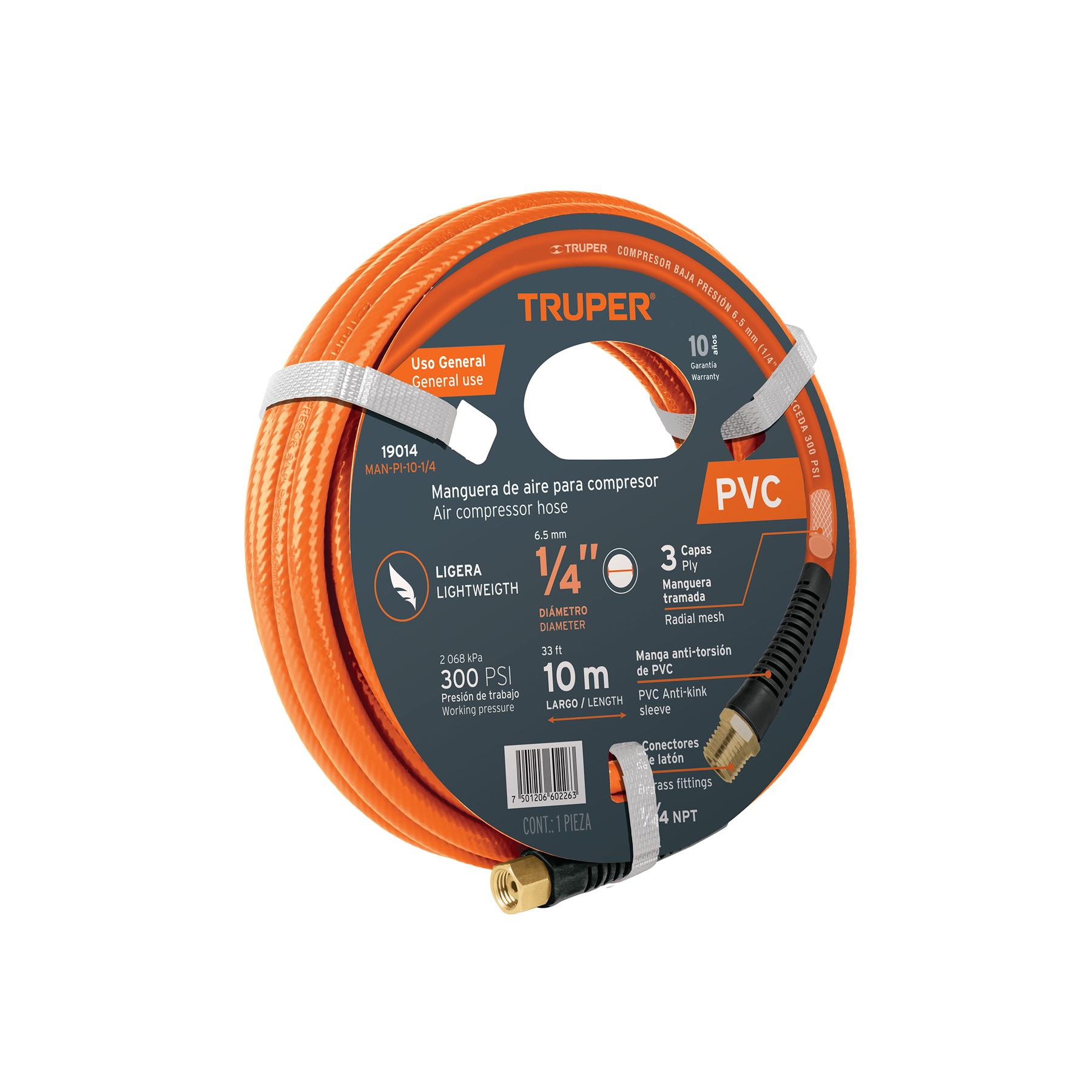 "MANGUERA PARA COMPRESOR, DE PVC, 10M X 1/4"", TRUPER"