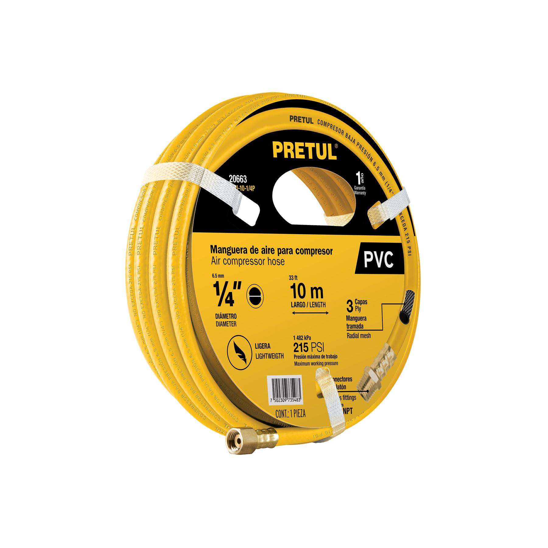 "MANGUERA PARA COMPRESOR, DE PVC, 10M X 1/4"", PRETUL"