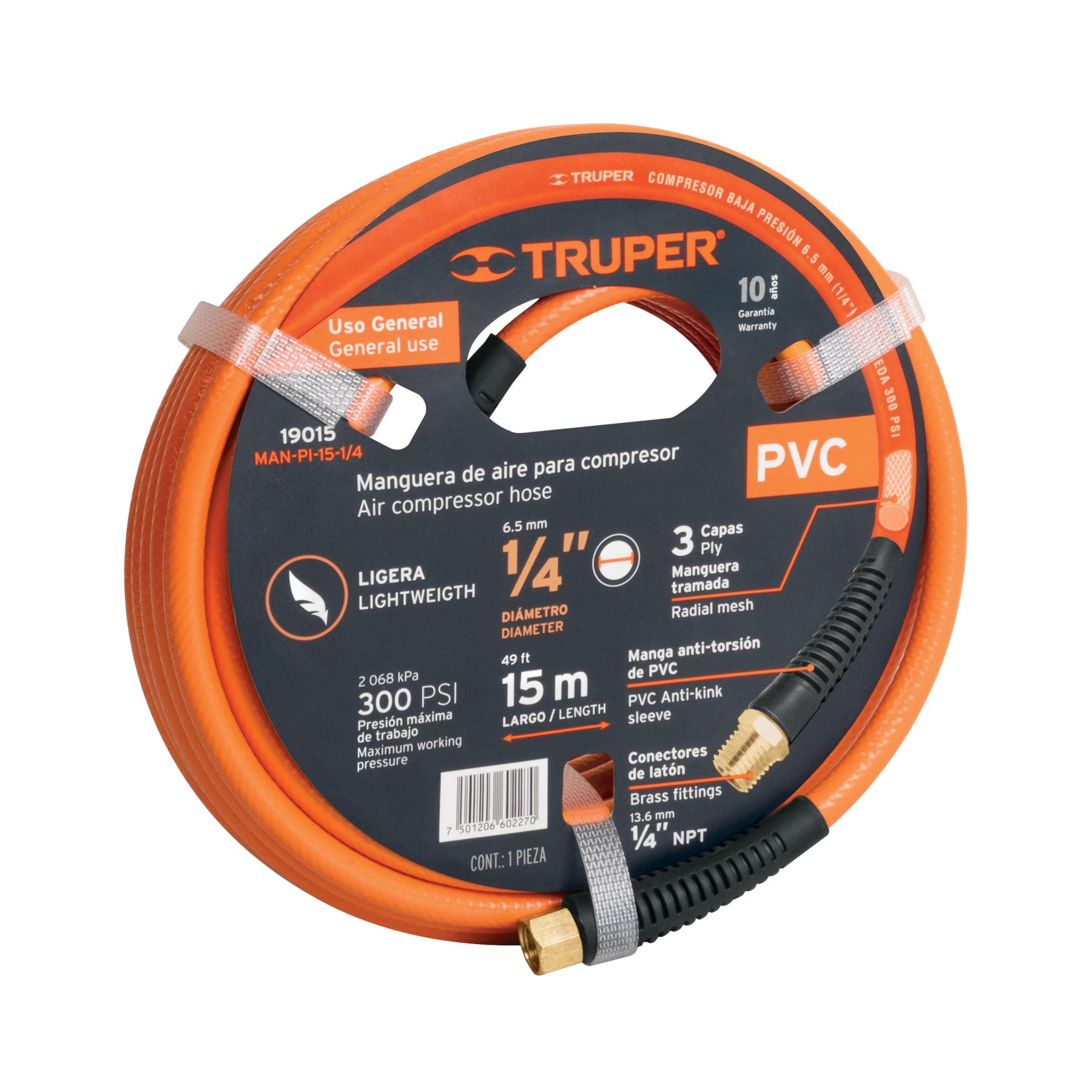 "MANGUERA PARA COMPRESOR, DE PVC, 15M X 1/4"", TRUPER"