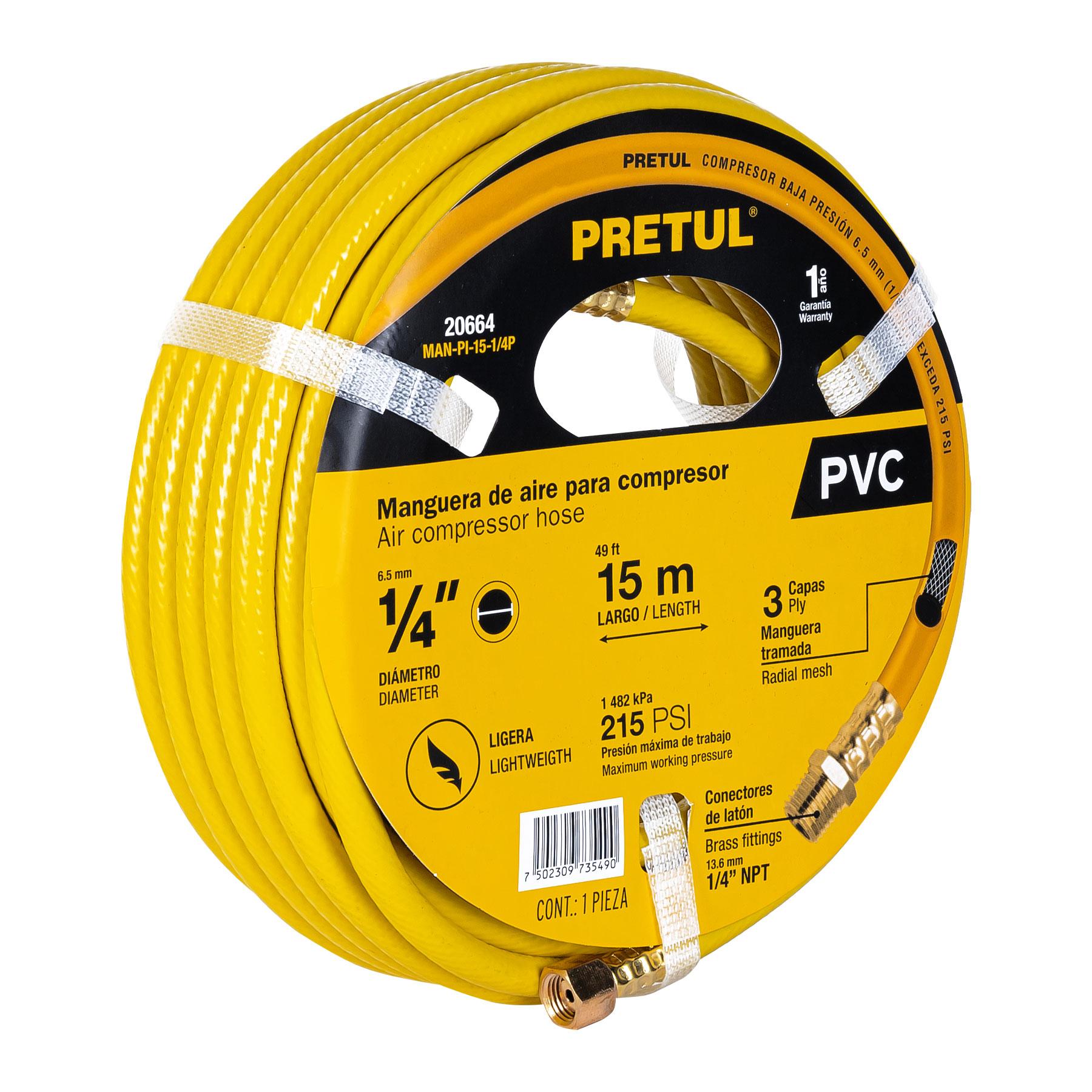 "MANGUERA PARA COMPRESOR, DE PVC, 15M X 1/4"", PRETUL"