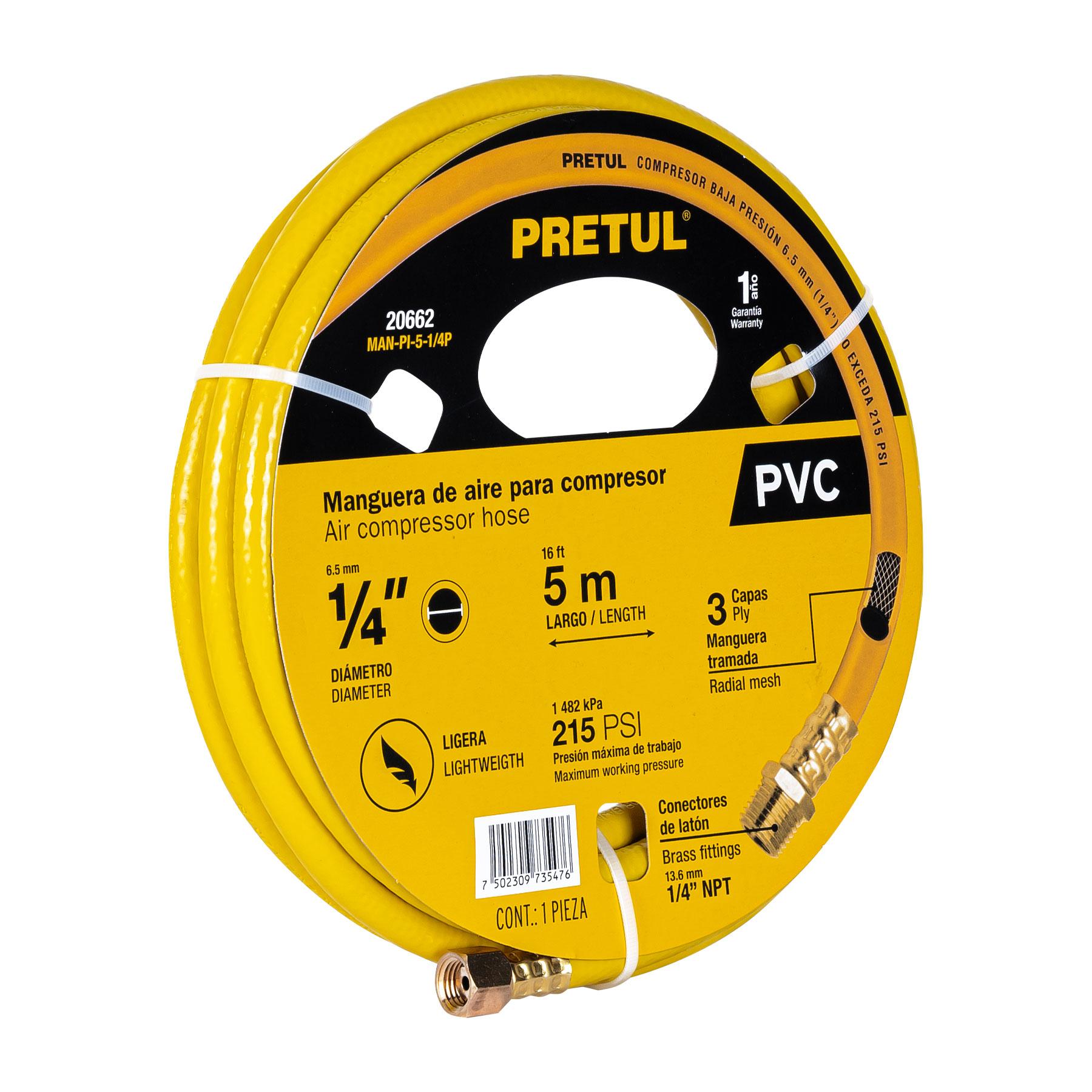 "MANGUERA PARA COMPRESOR, DE PVC, 5M X 1/4"", PRETUL"