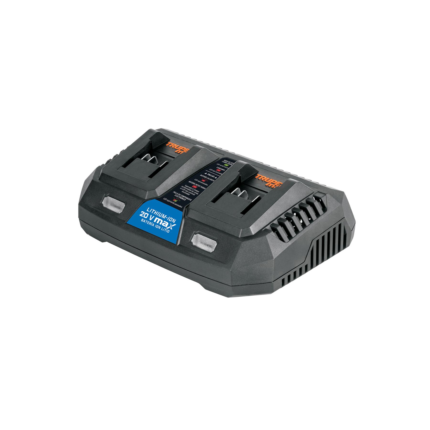 CARGADOR DUAL DE BATERÍAS DE ION LITIO 20V, TRUPER MAX