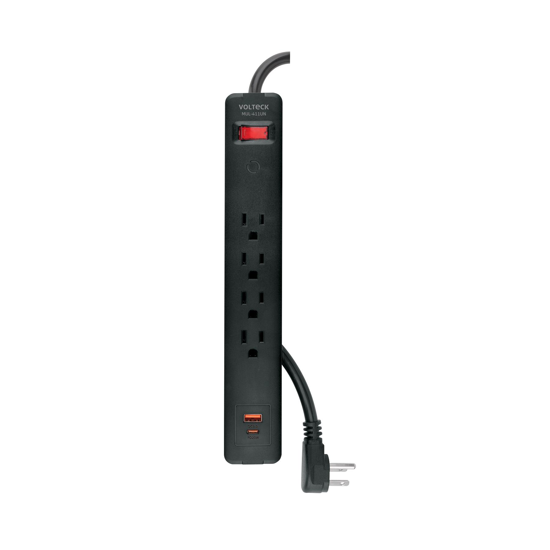 MULTICONTACTO 4 ENTRADAS, 1 USB A + 1 USB C, NEGRO