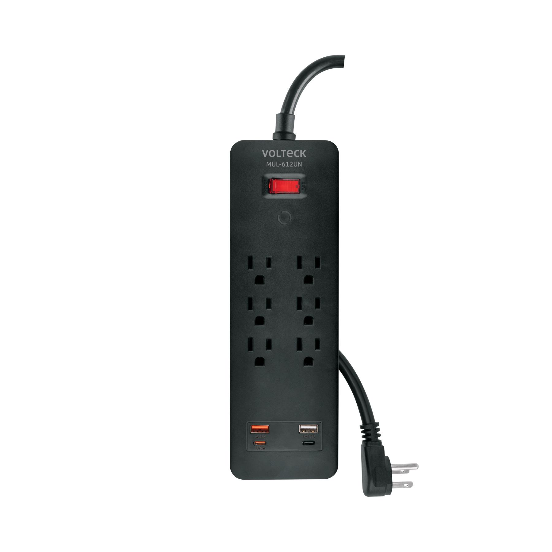 MULTICONTACTO 6 ENTRADAS, 2 USB A + 2 USB C, NEGRO