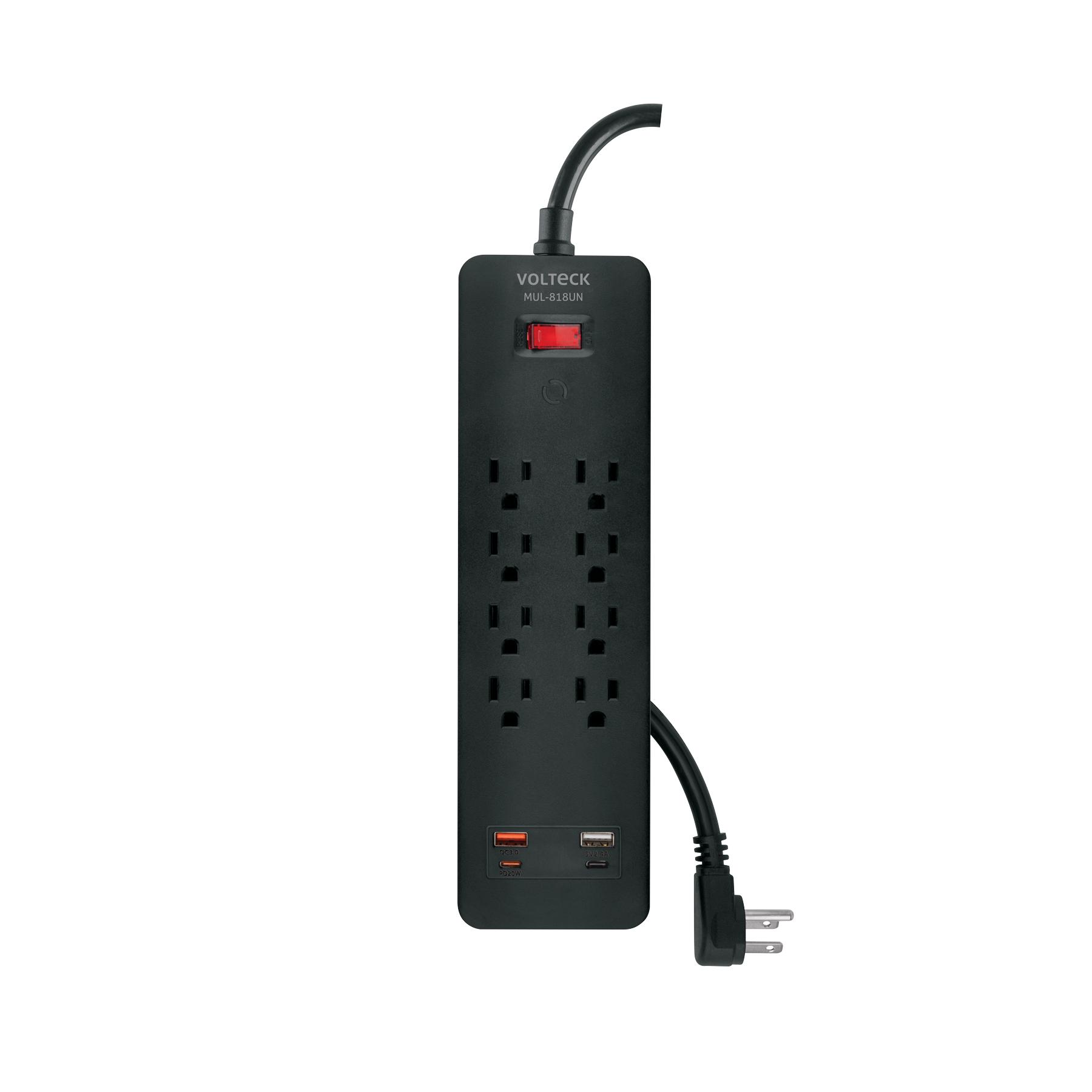 MULTICONTACTO 8 ENTRADAS, 2 USB A + 2 USB C, NEGRO