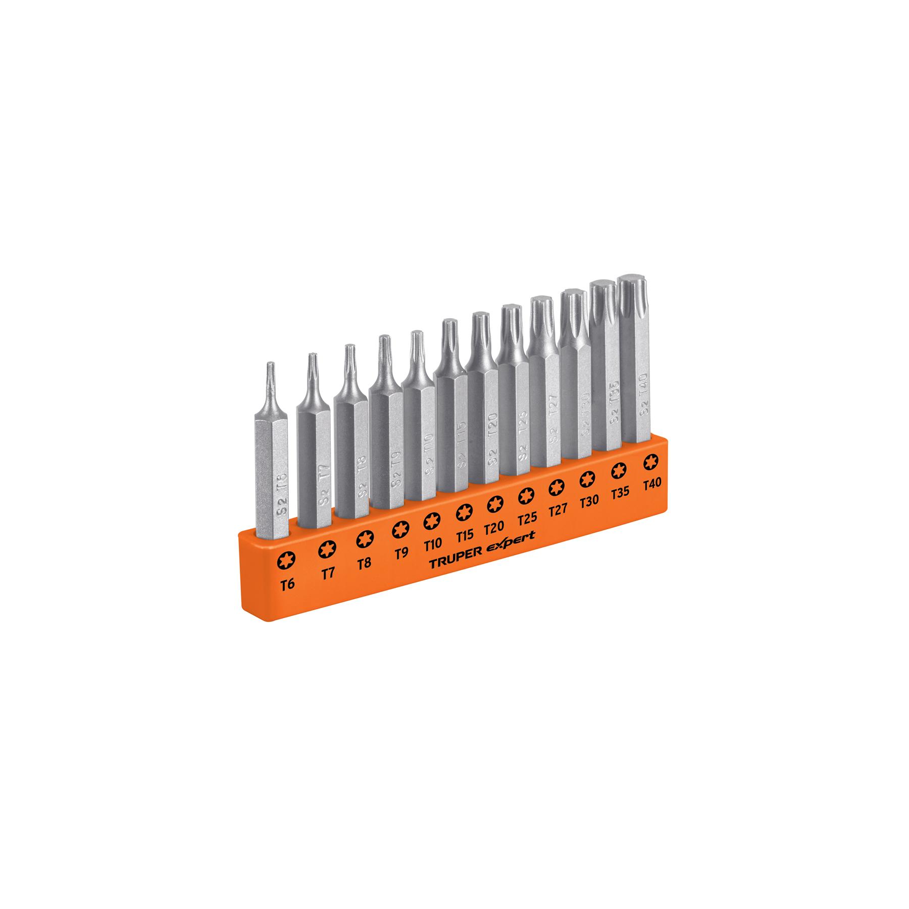 "JUEGO DE 12 PUNTAS TORX COMBINADAS LARGO 2"", TRUPER EXPERT"