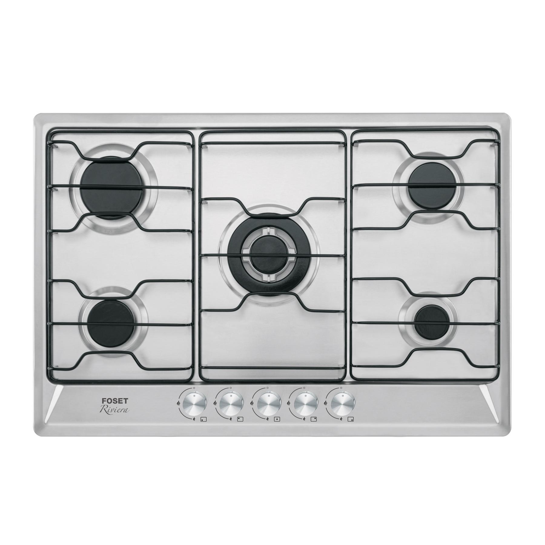 PARRILLA DE GAS EMPOTRABLE 5 QUEMADORES, ACERO INOXIDABLE, 75CM