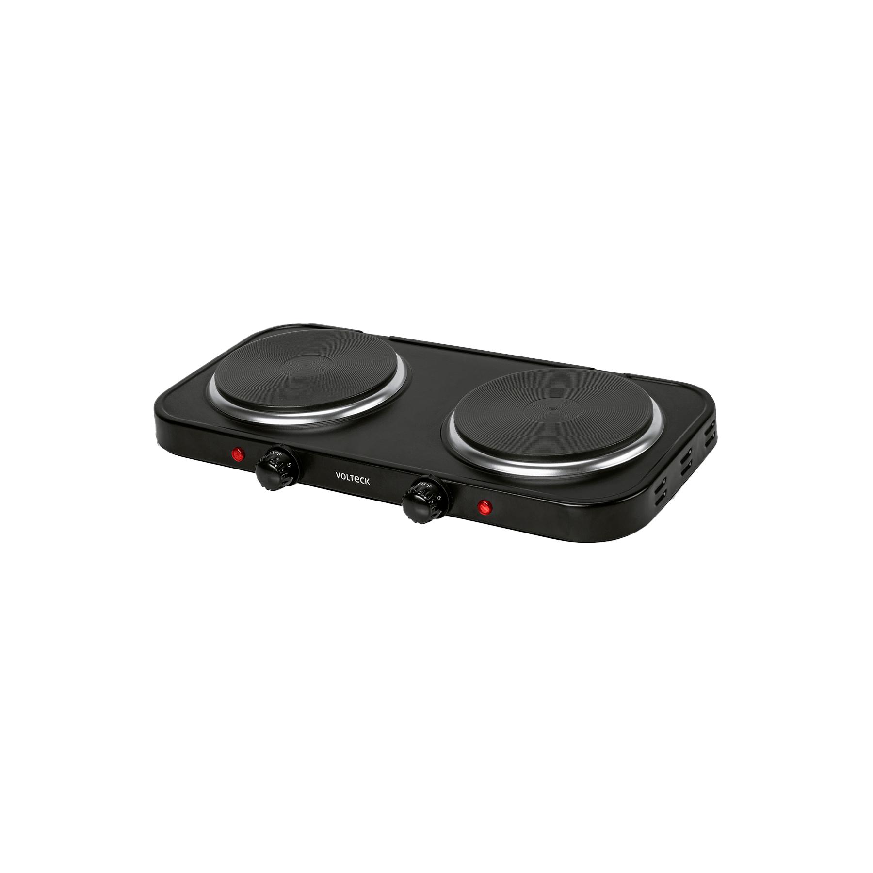 PARRILLA ELÉCTRICA DOBLE QUEMADOR TIPO DISCO, NEGRA, VOLTECK