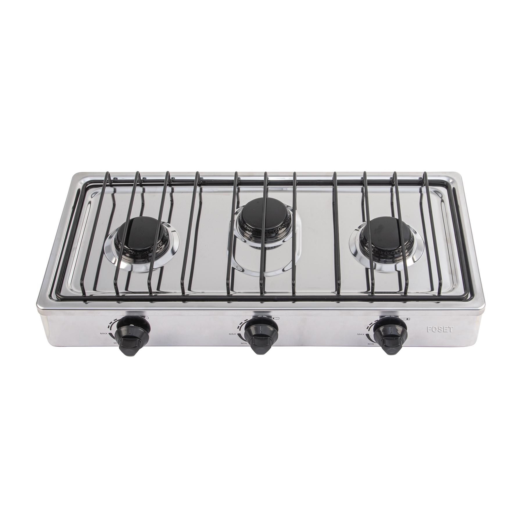 PARRILLA DE GAS DE 3 QUEMADORES, ACERO INOXIDABLE