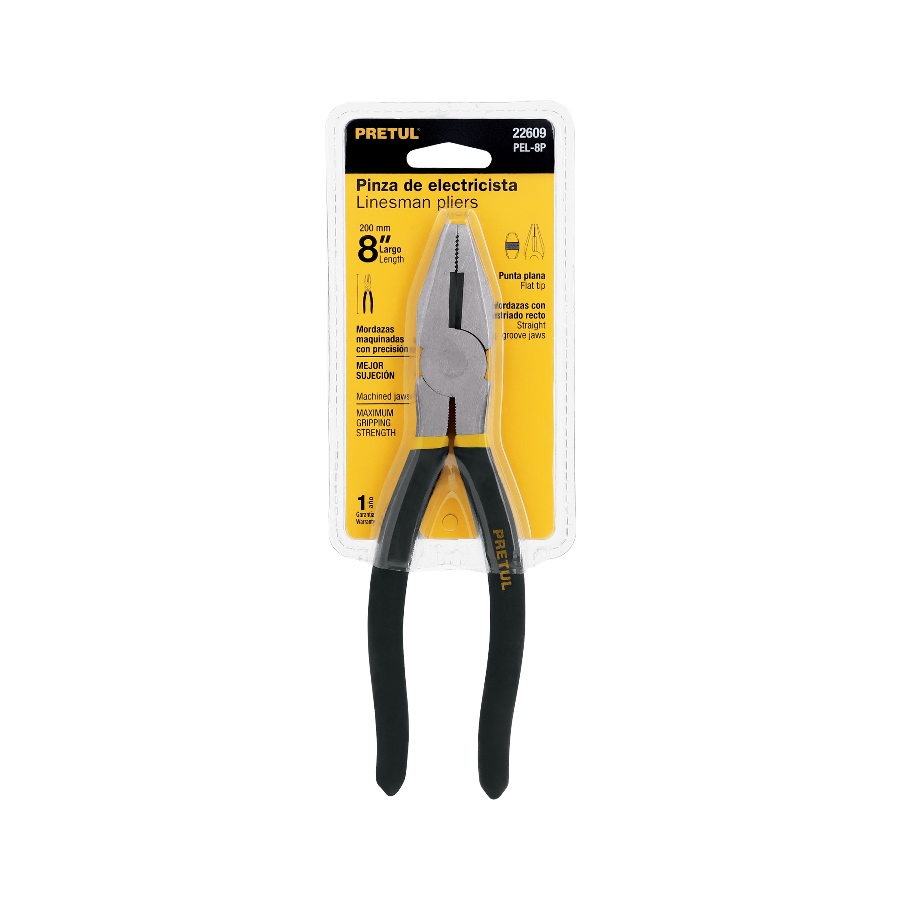 PINZA PARA ELECTRICISTA 8' MANGO DE VINIL, PRETUL