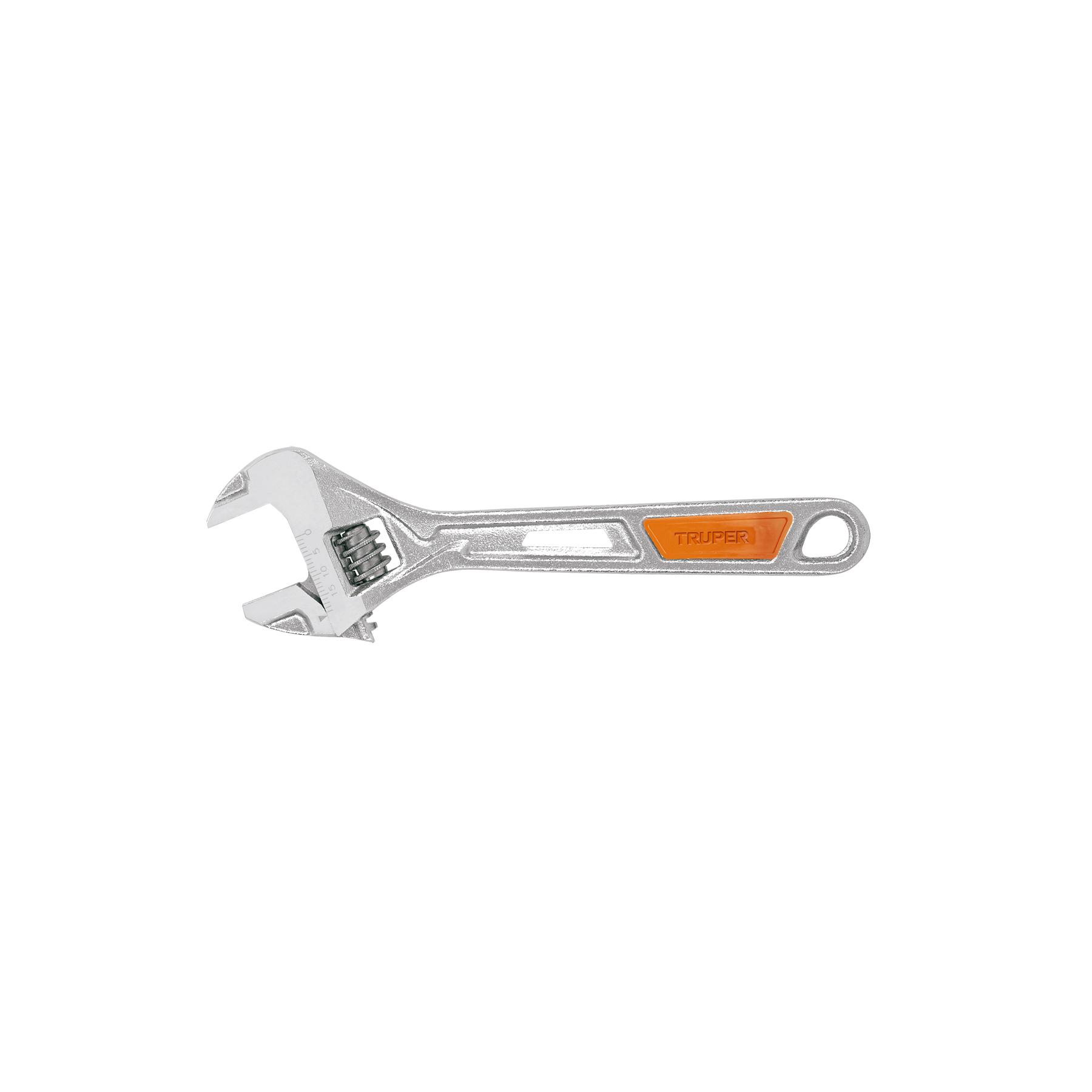 "LLAVE AJUSTABLE (PERICO) 6"" CROMADA MANGO DE PVC, TRUPER"