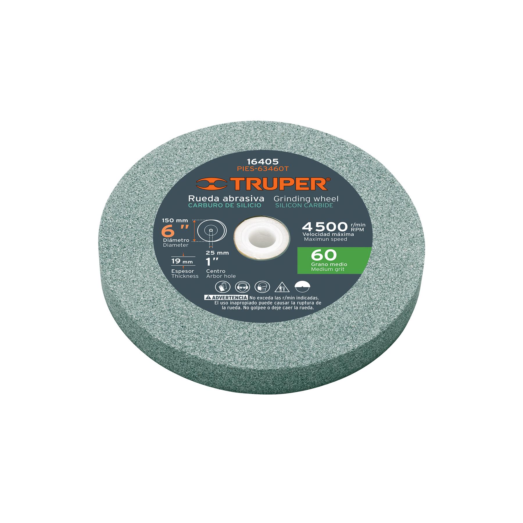 "RUEDA ABRASIVA P/ESMERIL 6""X19MM, CARBURO SILICIO, GRANO 60"