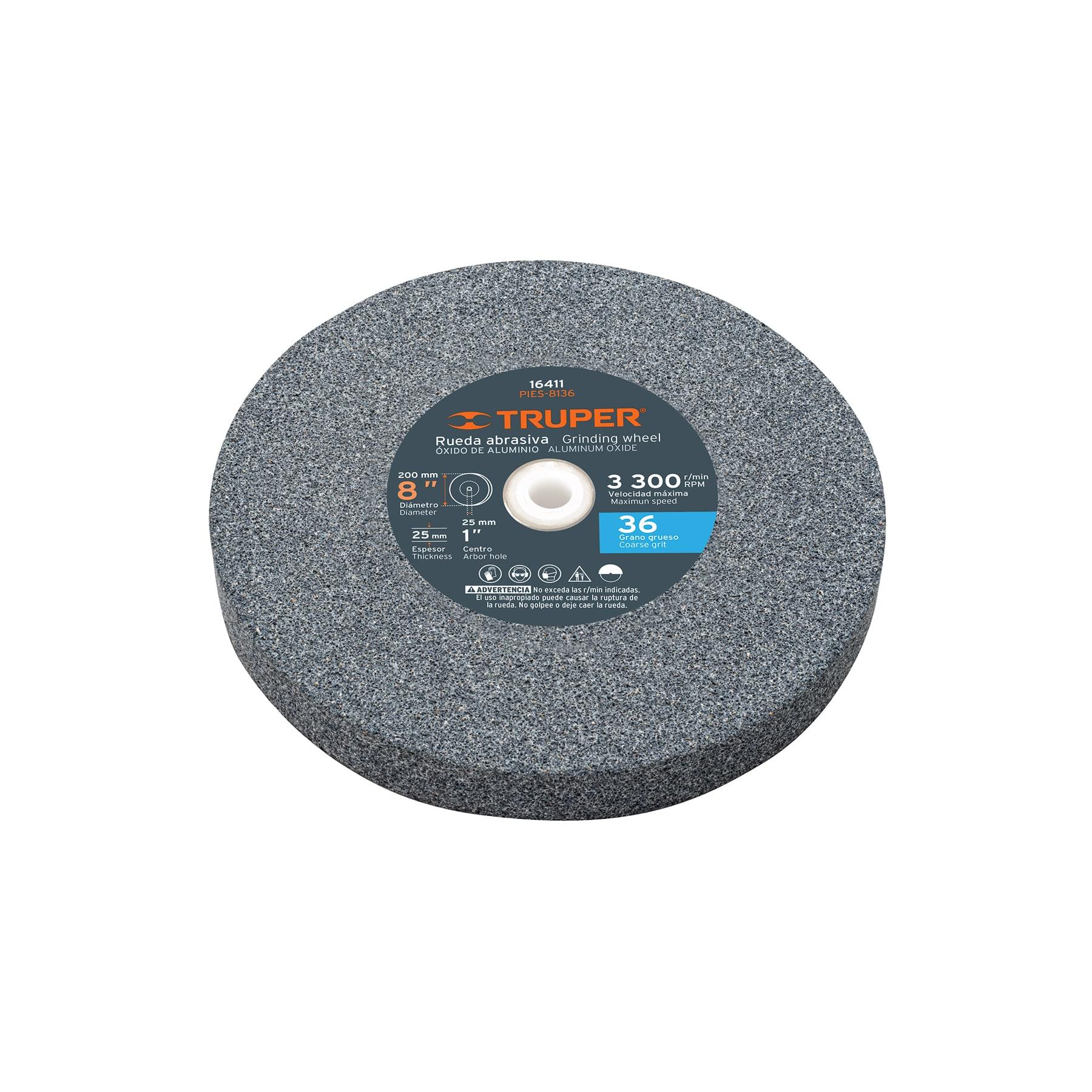 "RUEDA ABRASIVA P/ESMERIL 8""X25MM, ÓXIDO ALUMINIO, GRANO 36"