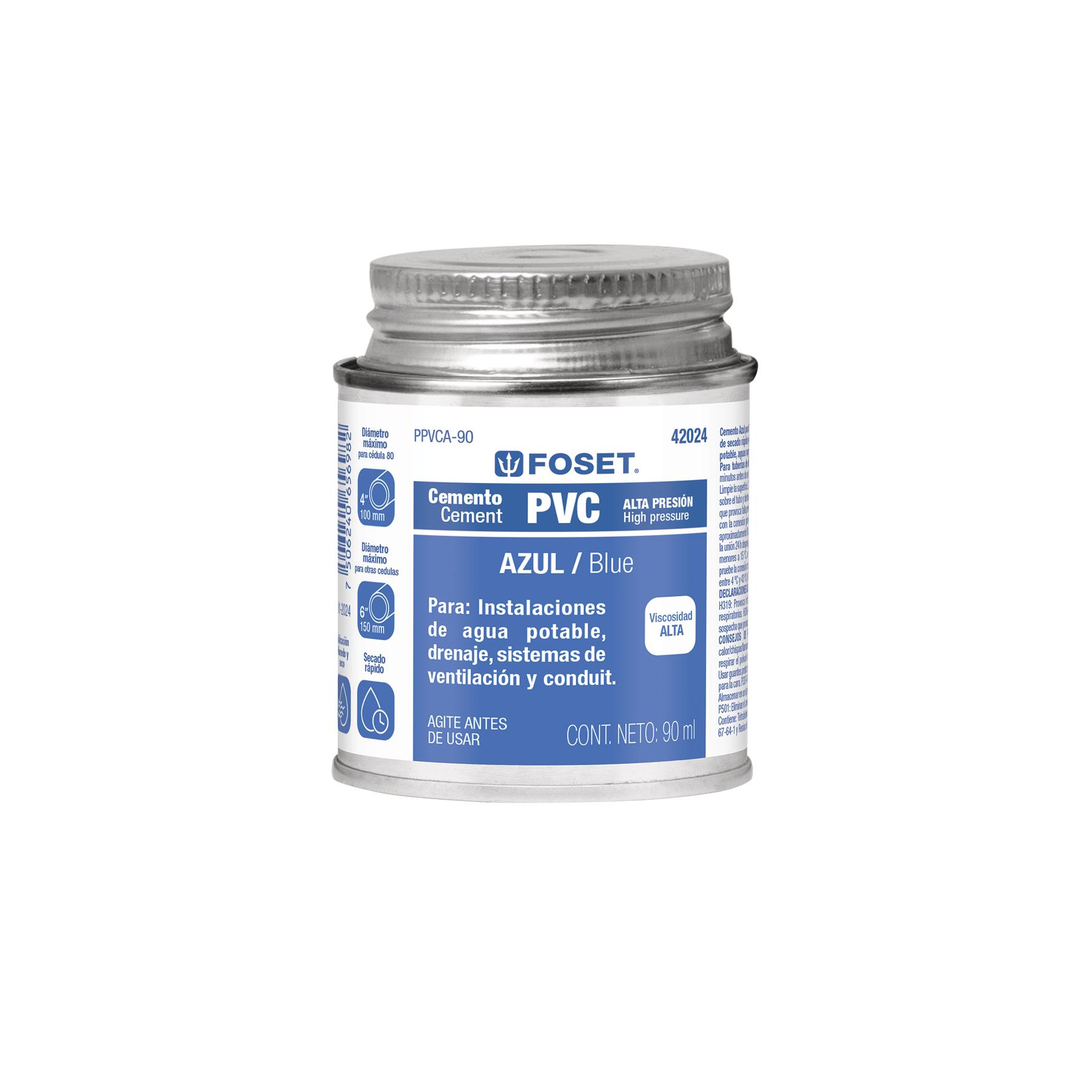 CEMENTO AZUL PARA PVC EN BOTE DE 90 ML, ALTA PRESIÓN, FOSET