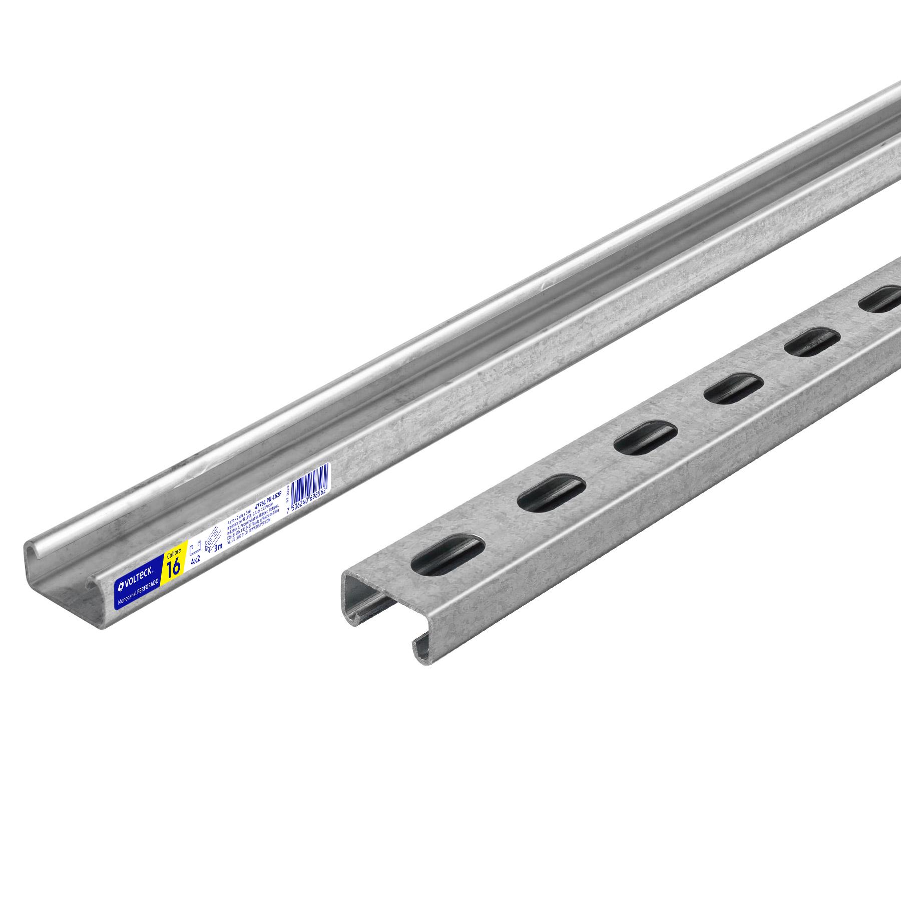 PERFIL UNICANAL PERFORADO DE 3 M, 4 X 2 CM, CAL. 16, VOLTECK