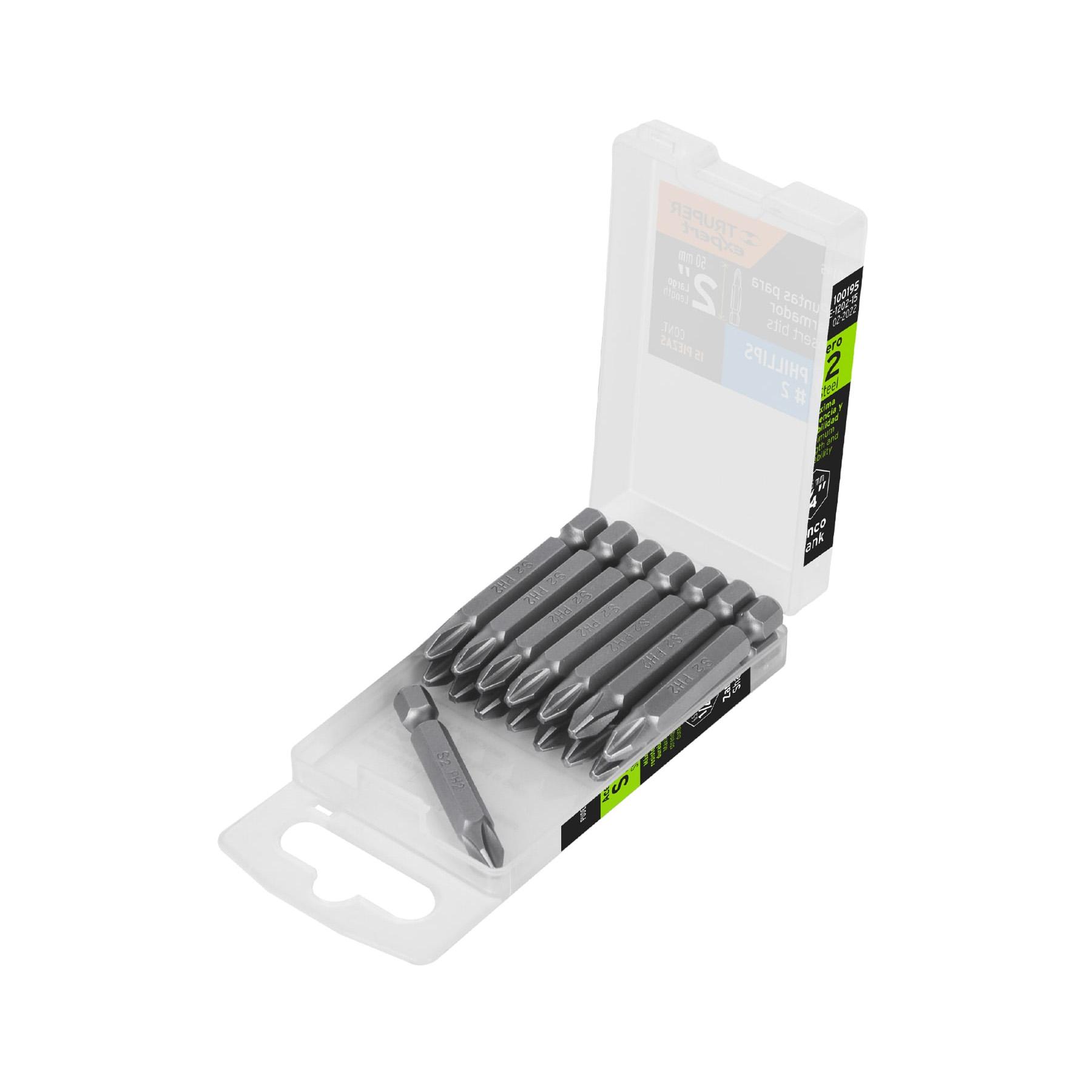 "ESTUCHE CON 15 PUNTAS DE CRUZ PH2 LARGO 2"", TRUPER EXPERT"