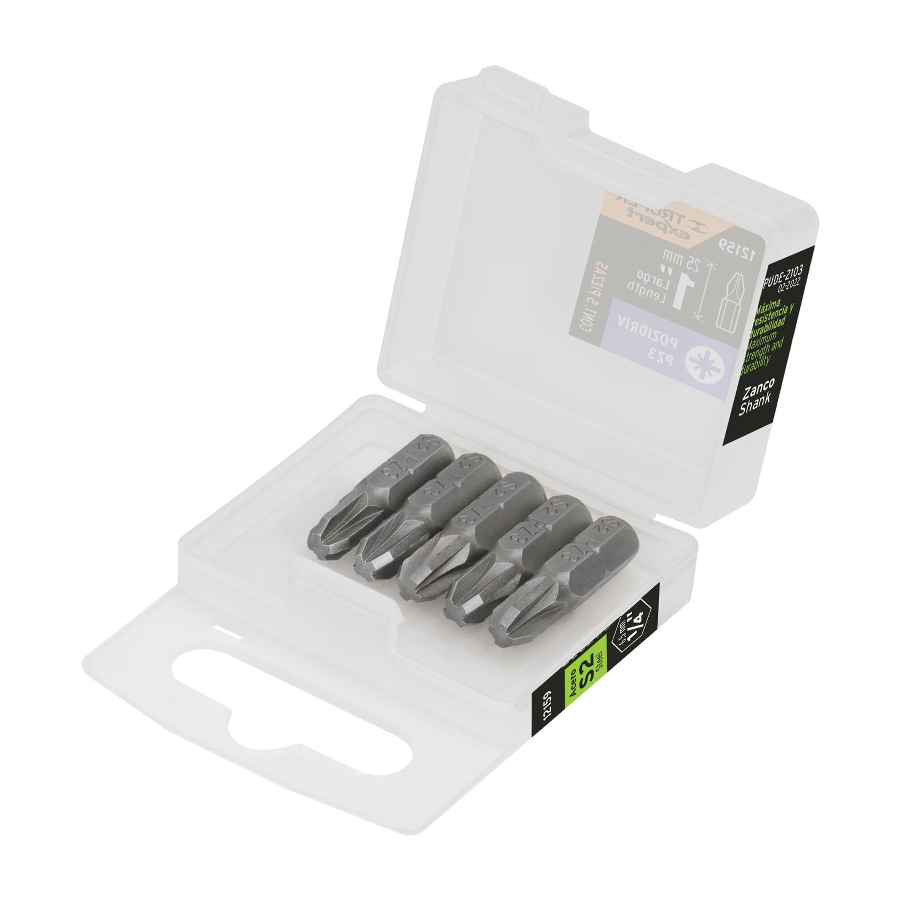"ESTUCHE CON 5 PUNTAS POZIDRIV PZ3 LARGO 1"", TRUPER EXPERT"
