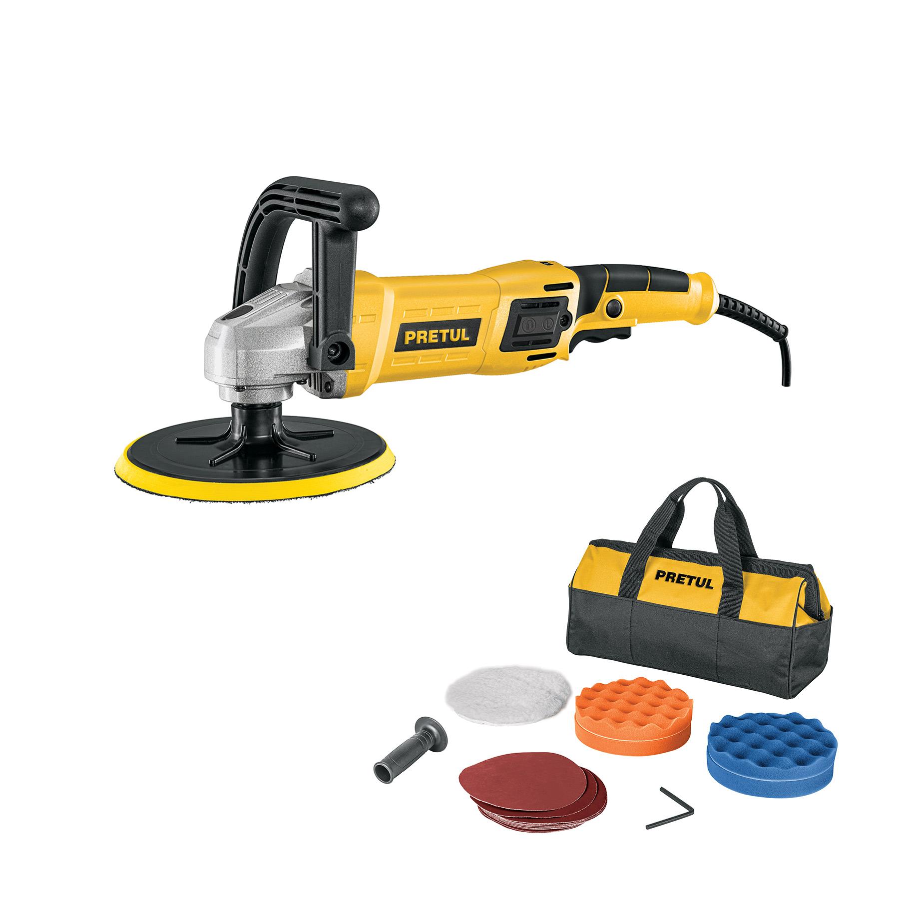 "PULIDORA VELOCIDAD VARIABLE 7"" 1200W, C/ACCESORIOS, PRETUL"