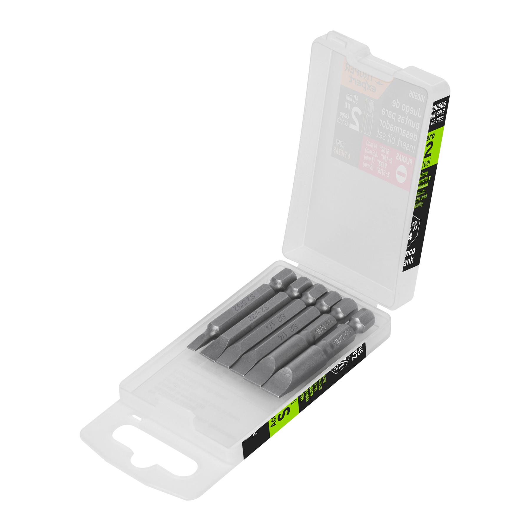 "ESTUCHE CON 6 PUNTAS PLANAS COMBINADAS LARGO 2"", EXPERT"