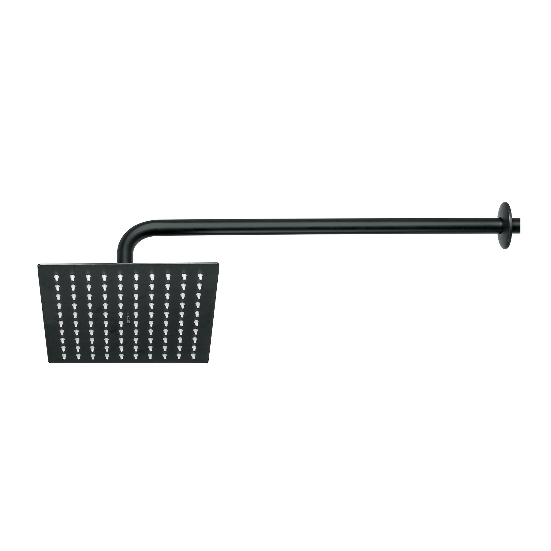 "REGADERA DE ACERO INOXIDABLE PLATO CUADRADO 8"" CON BRAZO, NEGRO"