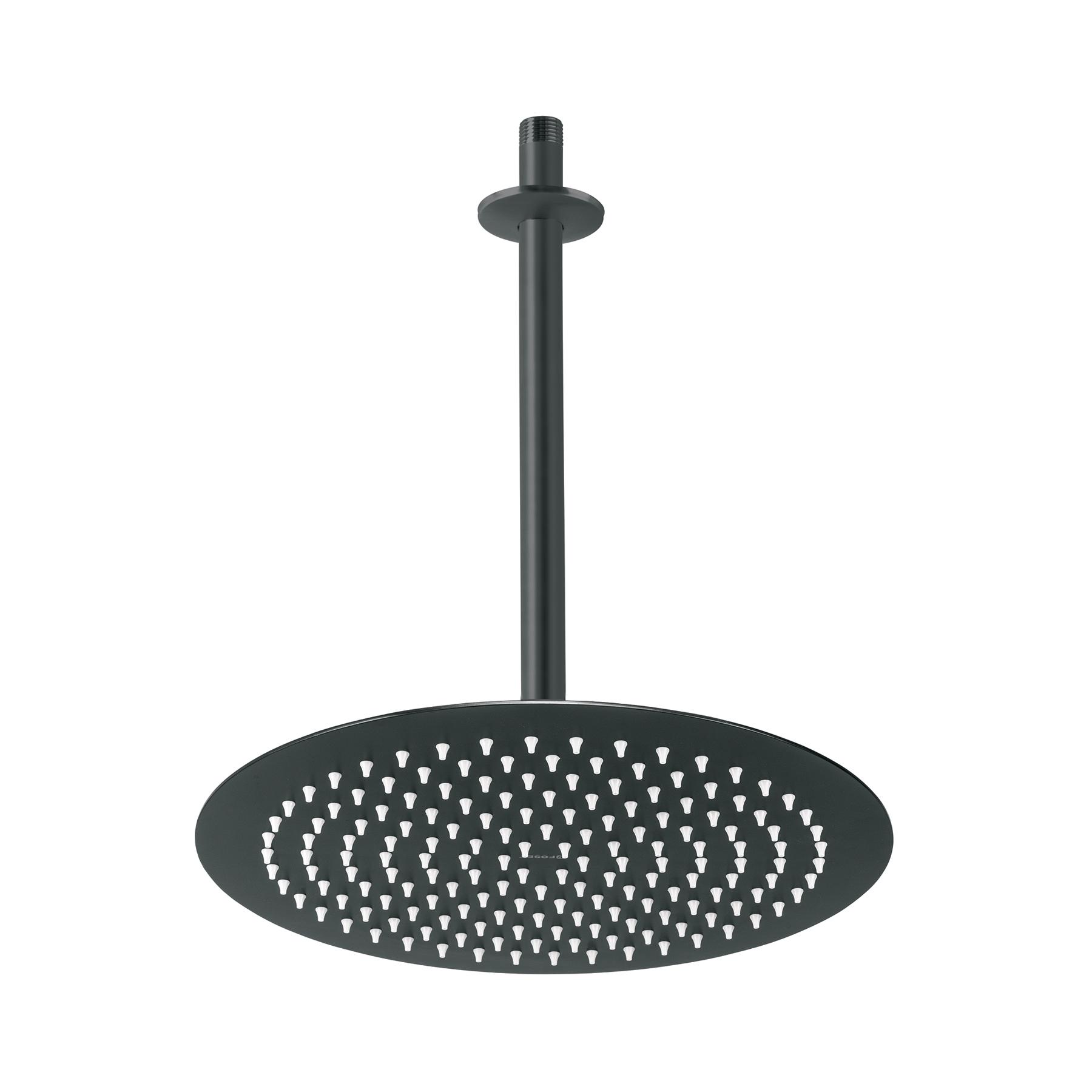 "REGADERA DE ACERO INOXIDABLE PLATO REDONDO 12"" CON BRAZO, NEGRO"