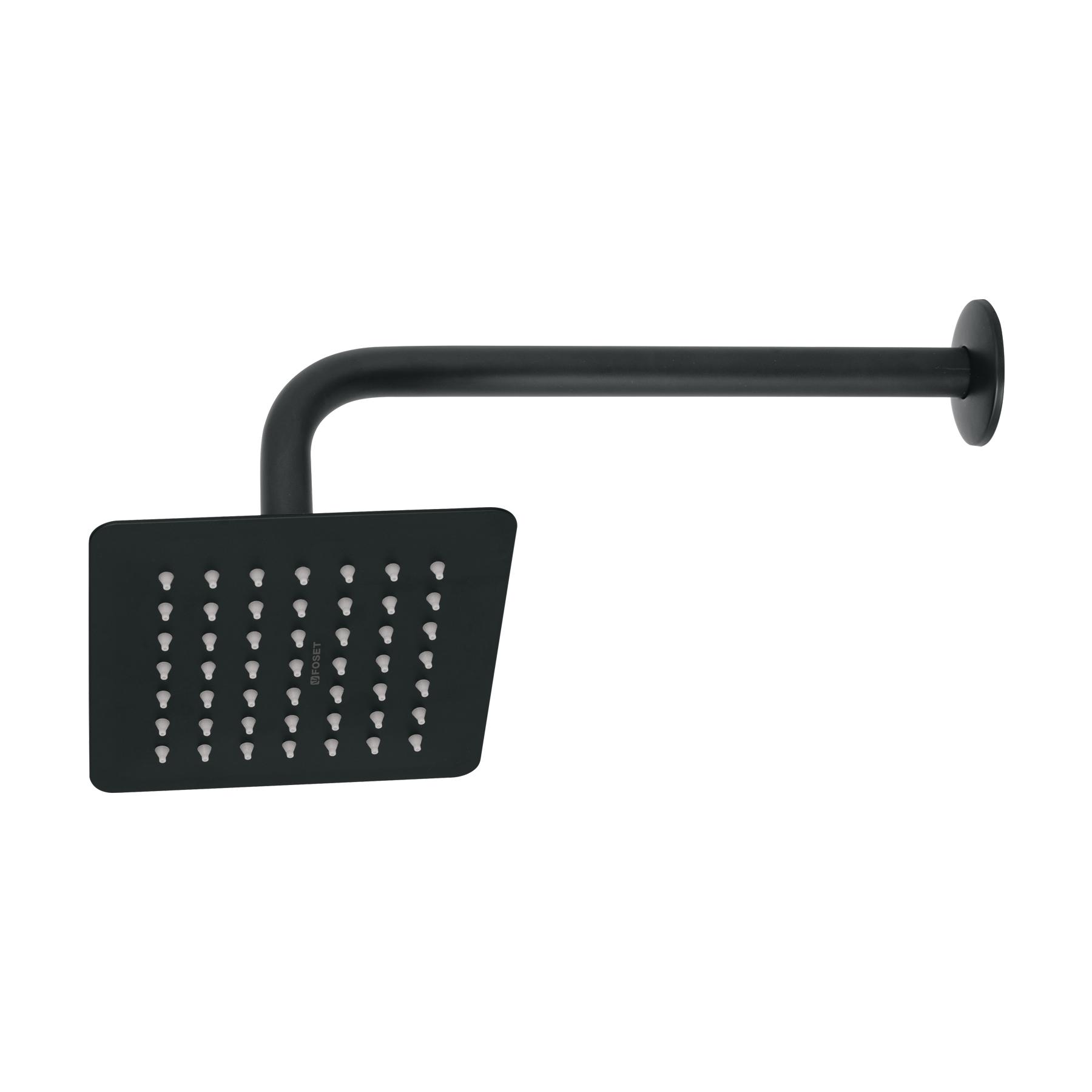 "REGADERA CUADRADA 6"", ACERO INOX, CON BRAZO, NEGRO, TÚBIG"