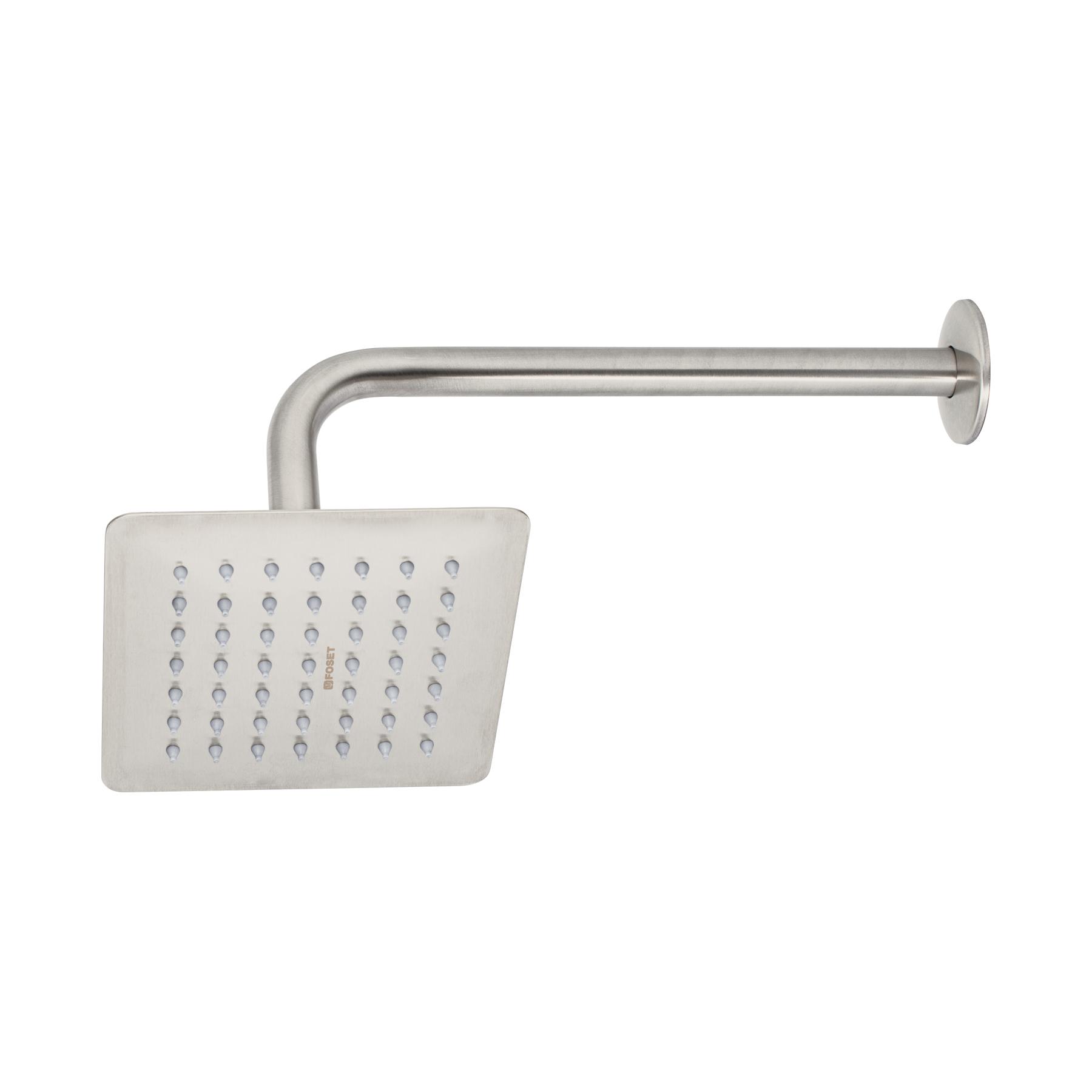 "REGADERA CUADRADA 6"", ACERO INOX, CON BRAZO, SATÍN, TÚBIG"