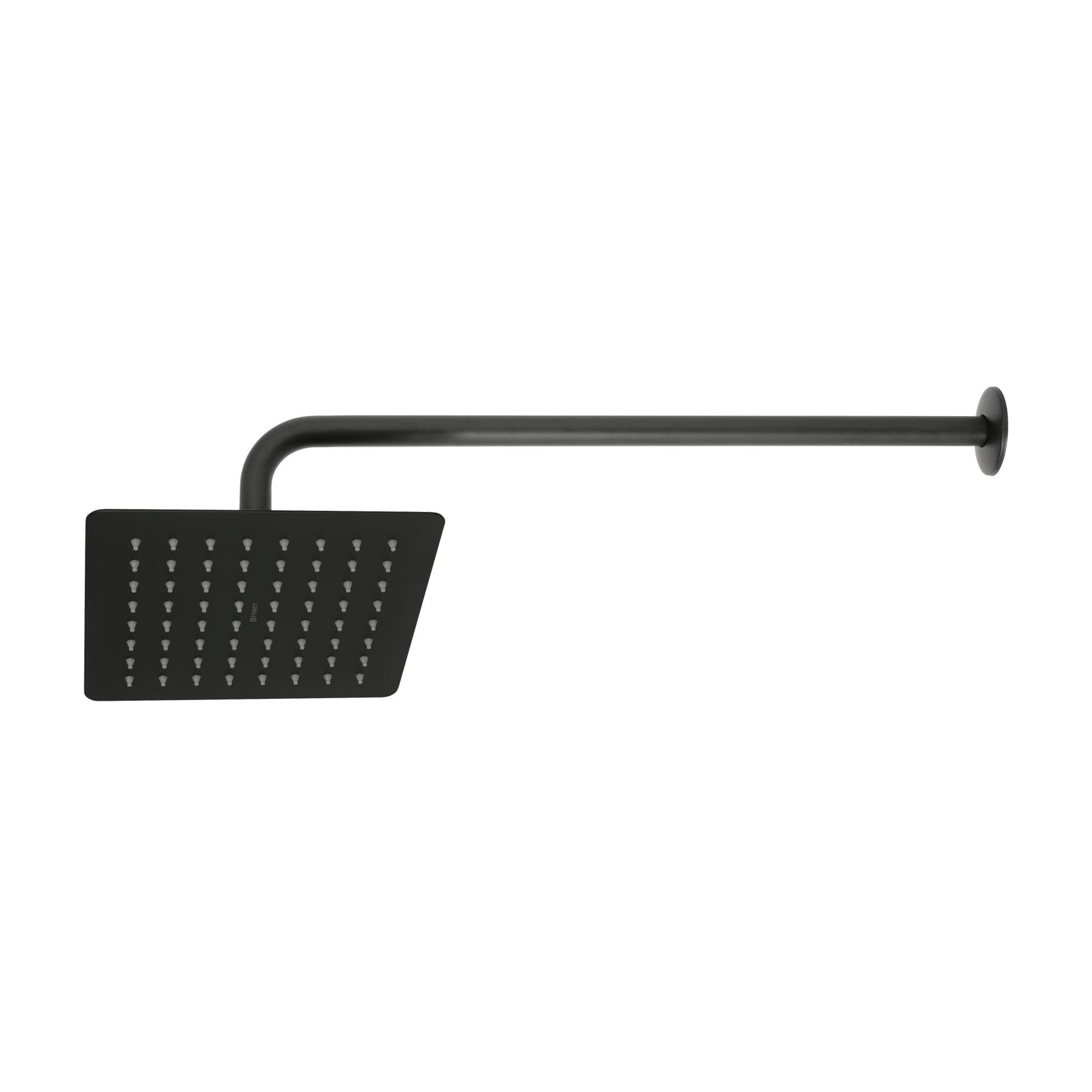 "REGADERA CUADRADA 8"", ACERO INOX, CON BRAZO, NEGRO, TÚBIG"