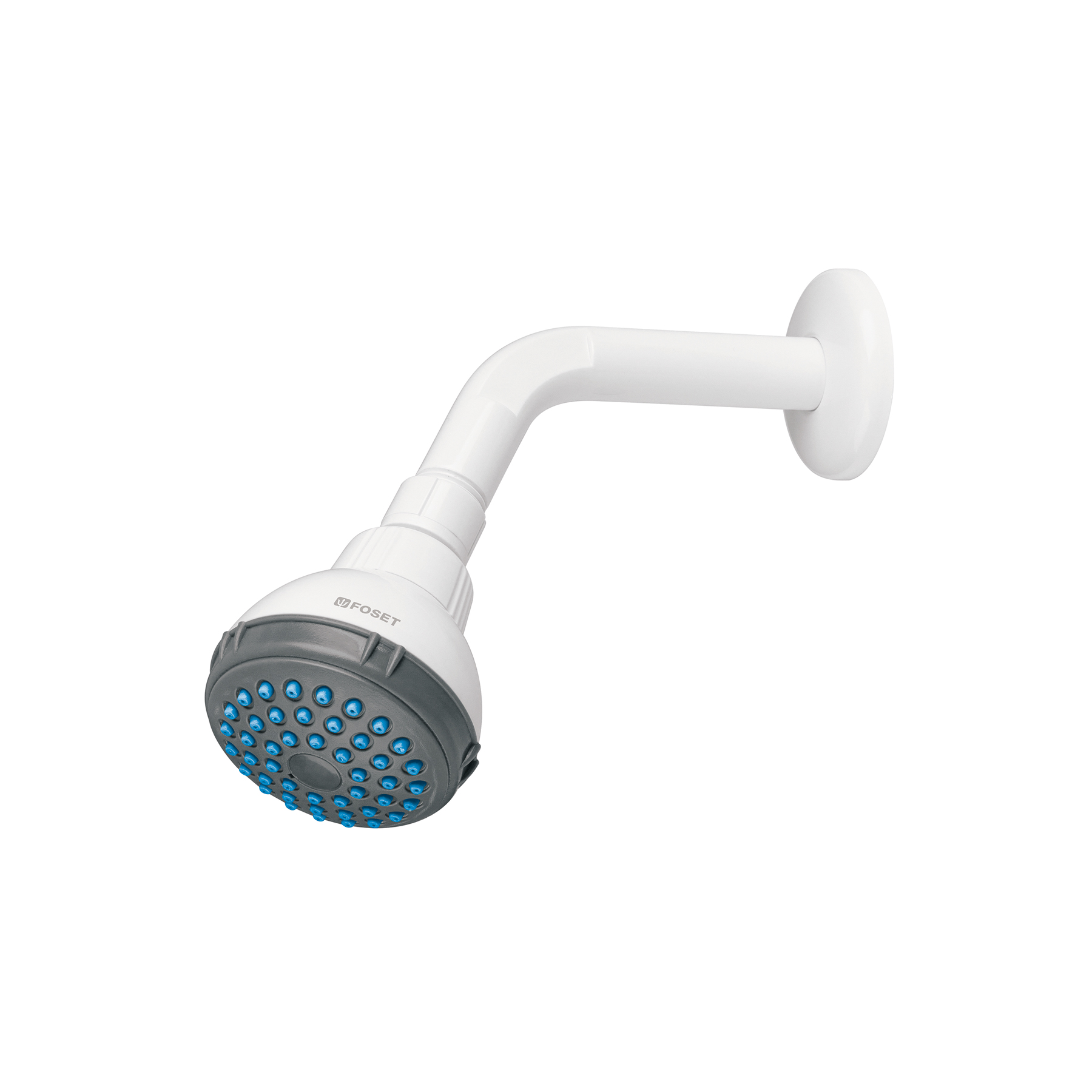 REGADERA PLÁSTICA REDONDA 2-1/2' GRIS-BLANCA, FOSET BASIC