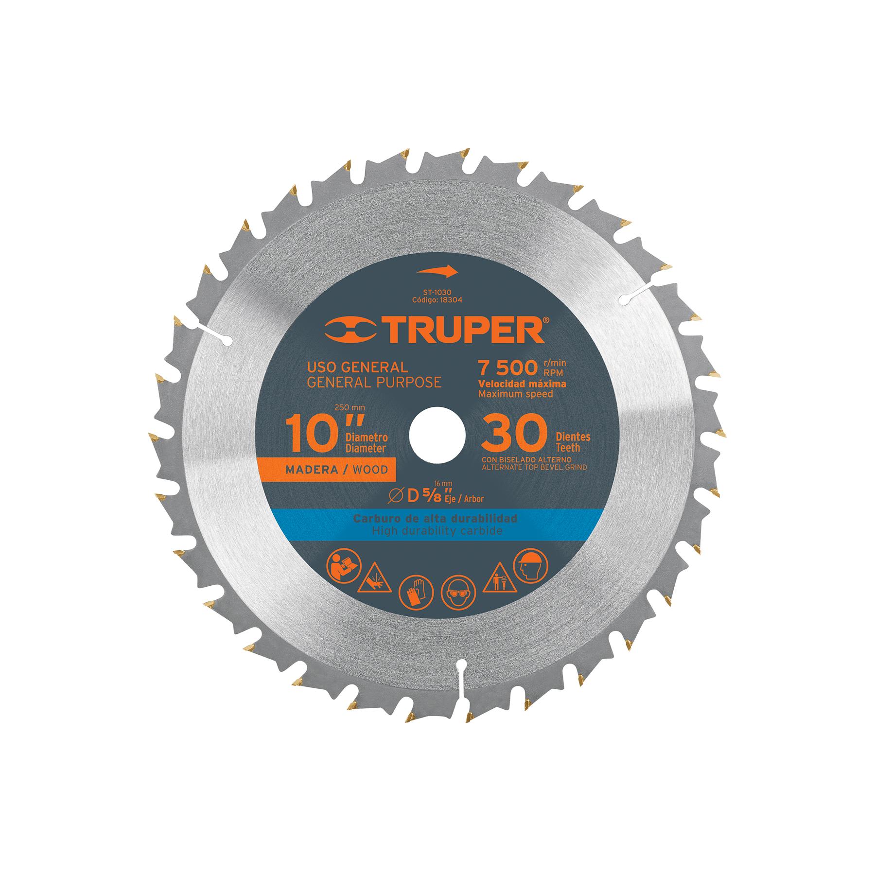 "DISCO SIERRA 10"" PARA MADERA, 30 DIENTES CENTRO 5/8"", TRUPER"
