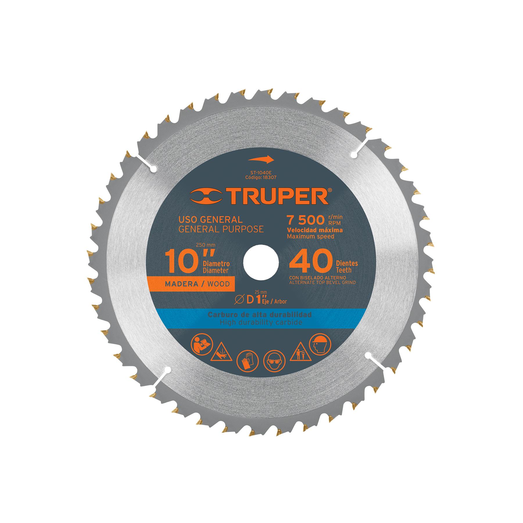 "DISCO SIERRA 10"" PARA MADERA, 40 DIENTES CENTRO 1"", TRUPER"