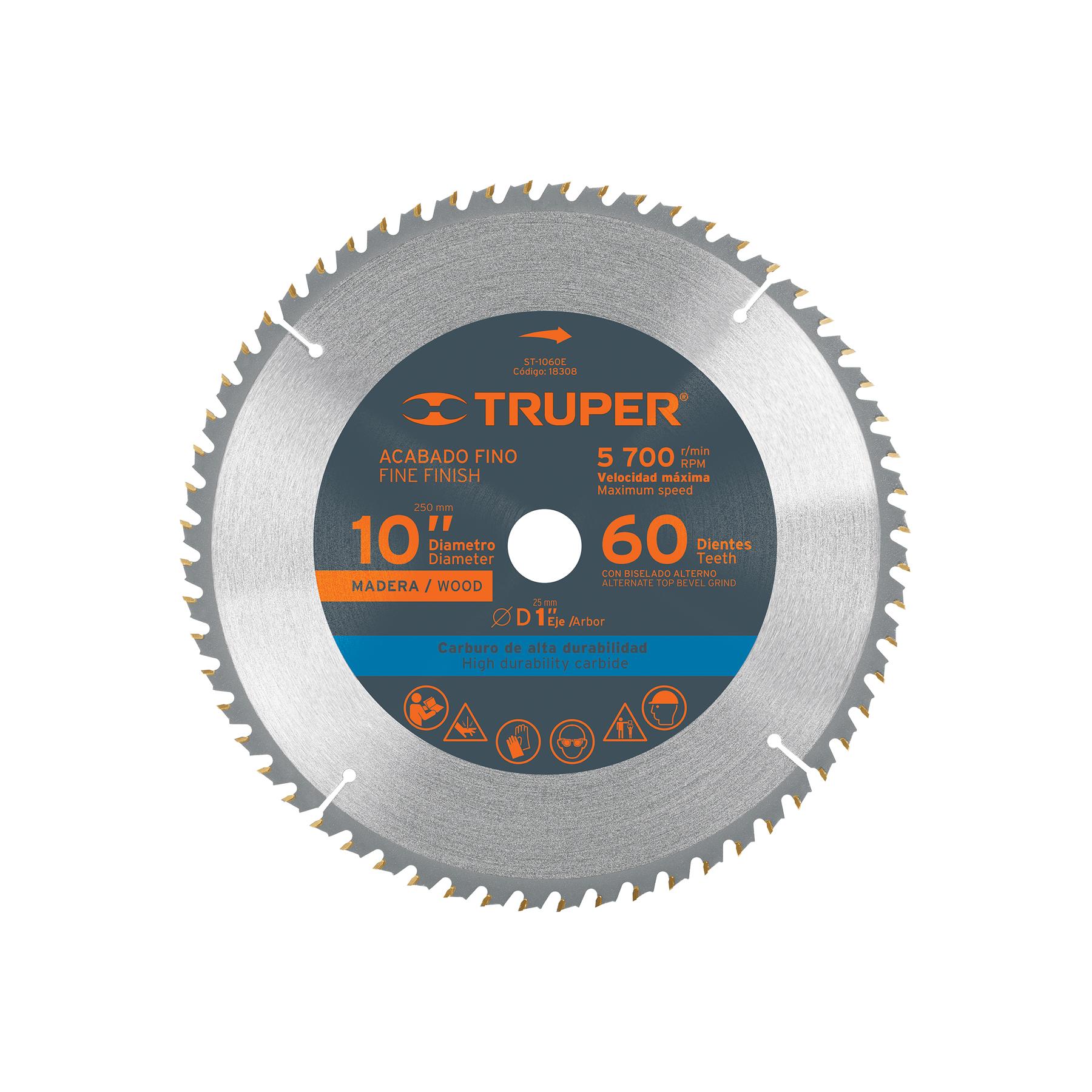 "DISCO SIERRA 10"" PARA MADERA, 60 DIENTES CENTRO 1"", TRUPER"