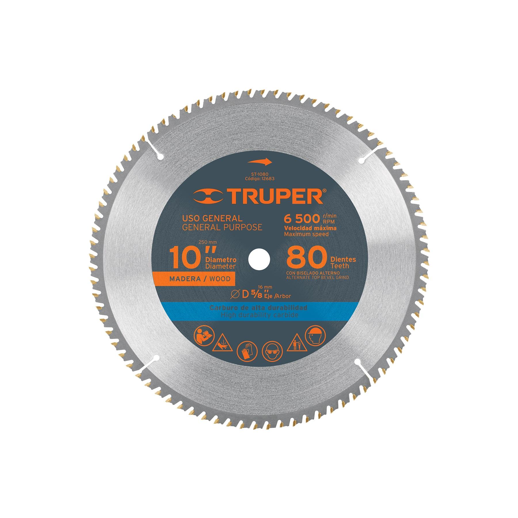 "DISCO SIERRA 10"" PARA MADERA, 80 DIENTES CENTRO 5/8"", TRUPER"