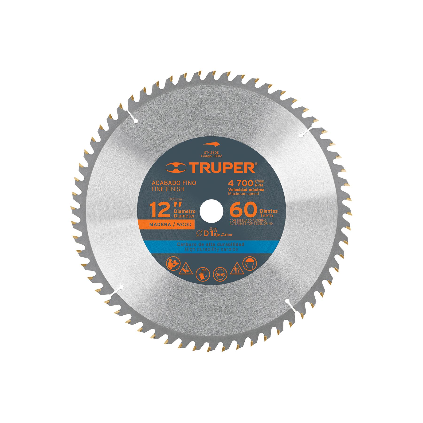 "DISCO SIERRA 12"" PARA MADERA, 60 DIENTES CENTRO 1"", TRUPER"