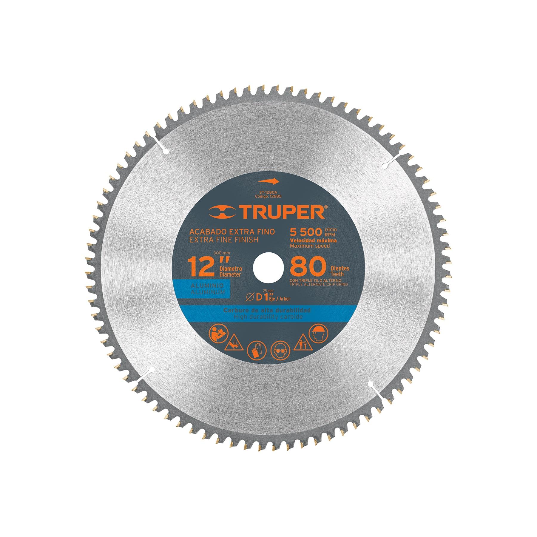 "DISCO SIERRA 12"" PARA ALUMINIO, 80 DIENTES CENTRO 1"", TRUPER"