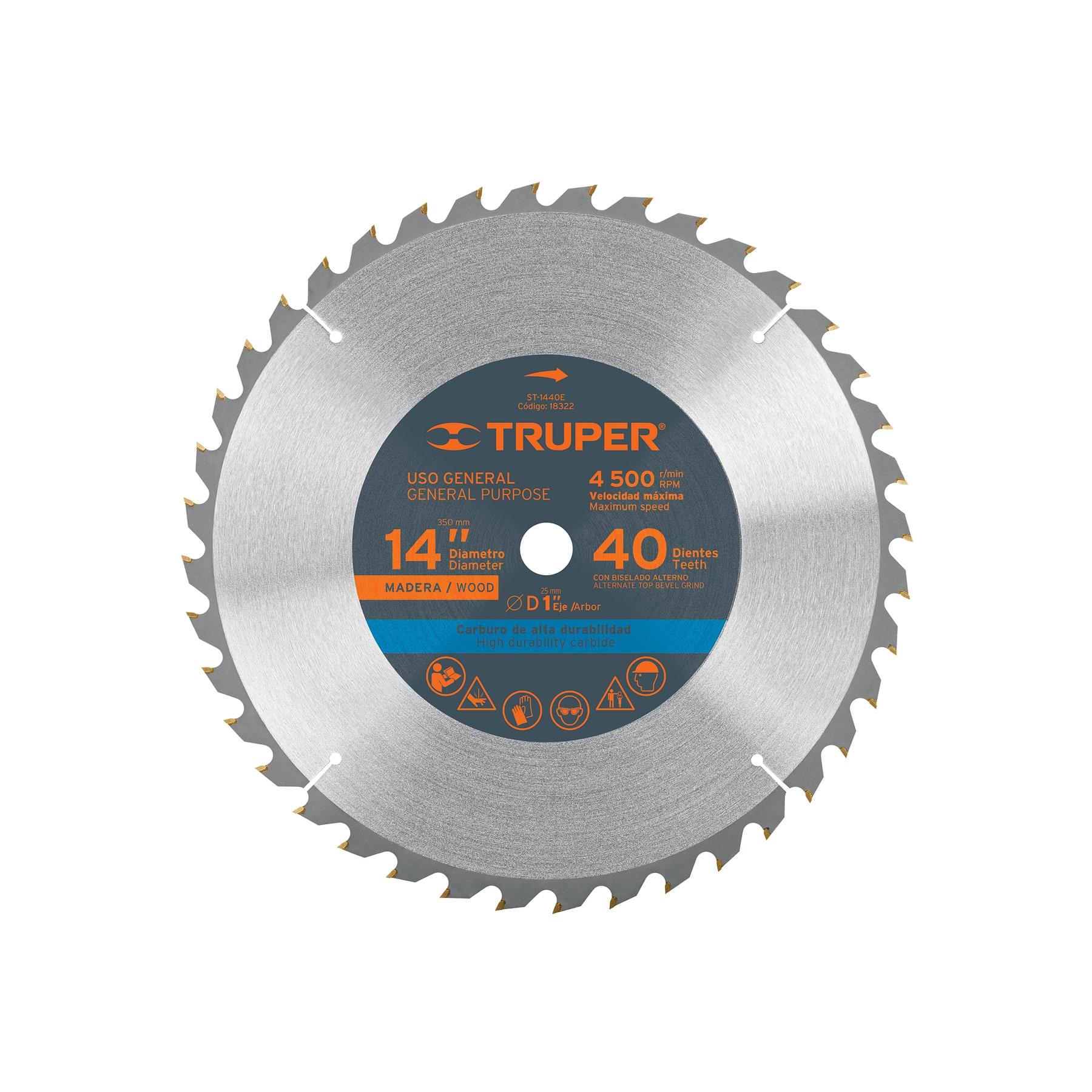 "DISCO SIERRA 14"" PARA MADERA, 40 DIENTES CENTRO 1"", TRUPER"
