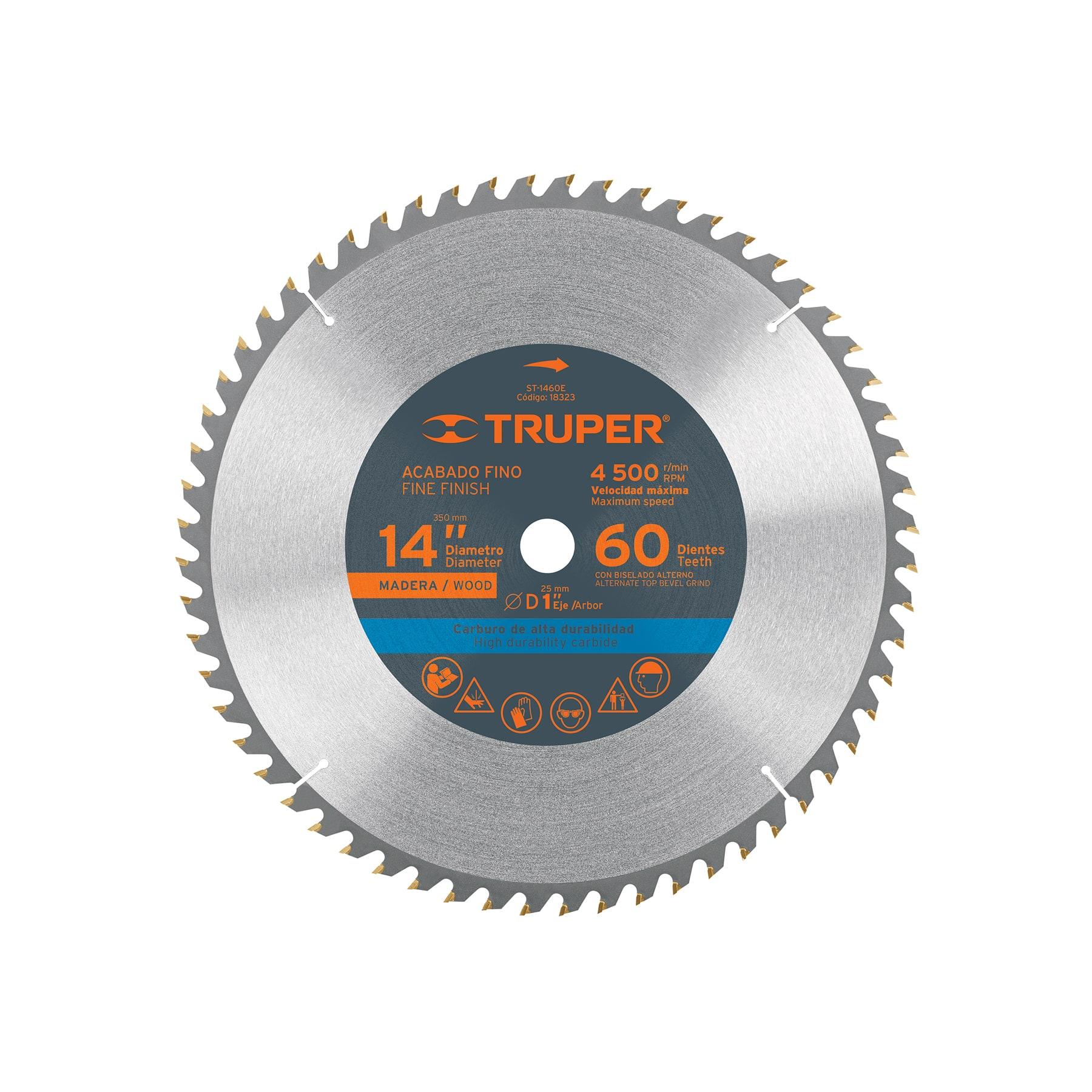 "DISCO SIERRA 14"" PARA MADERA, 60 DIENTES CENTRO 1"", TRUPER"