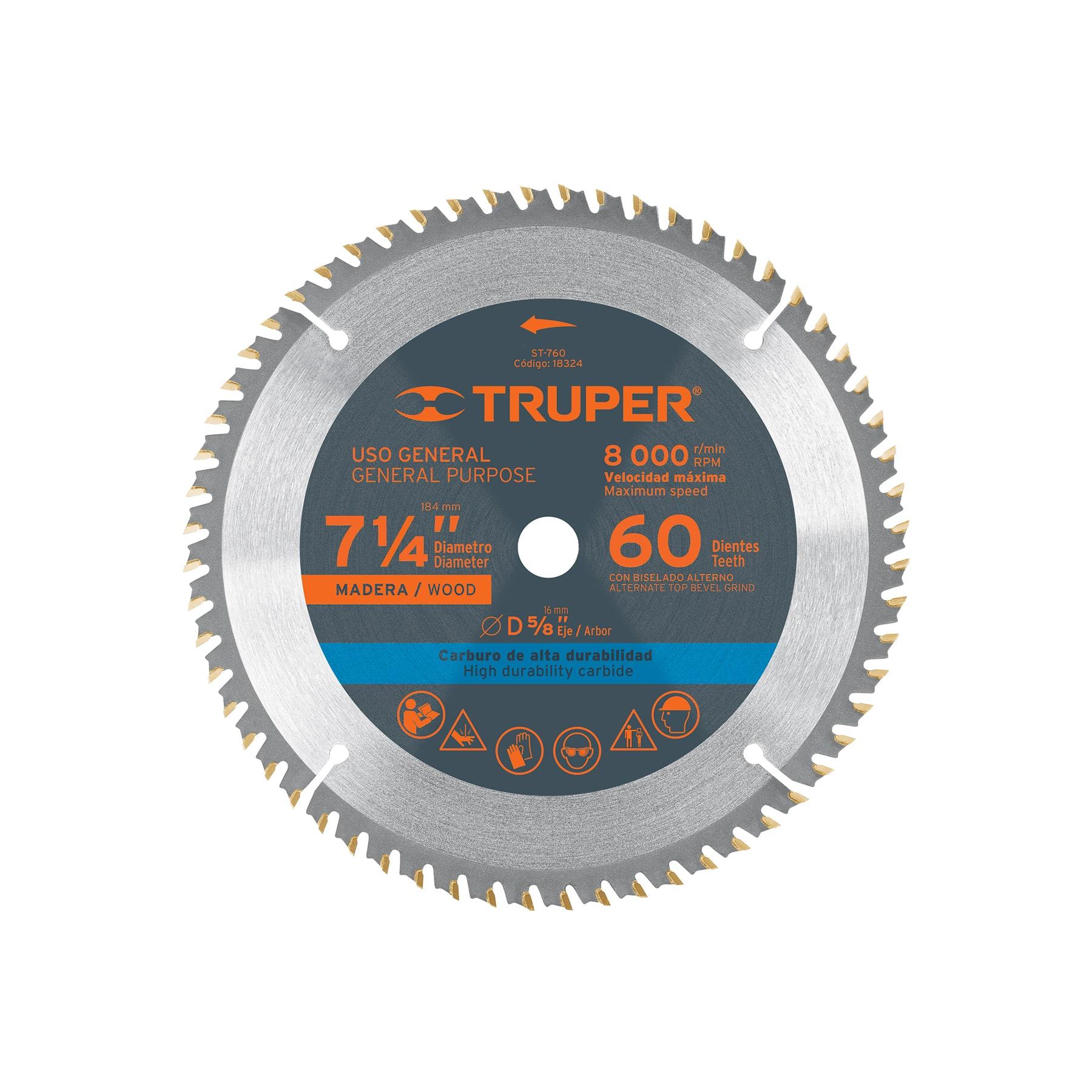 "DISCO SIERRA 7- 1/4"" PARA MADERA, 60 DIENTES CENTRO 5/8"""