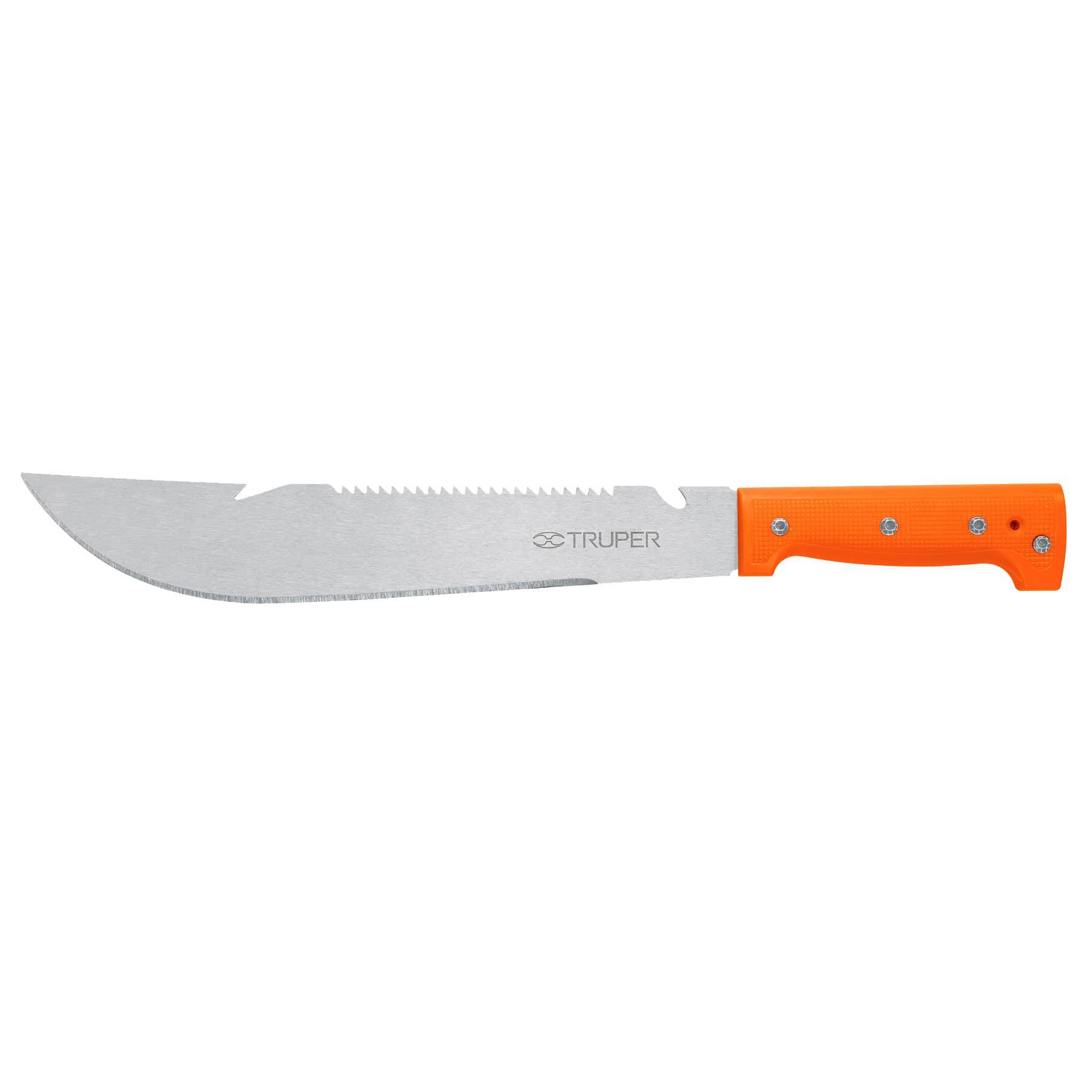 "MACHETE RAMBO 12"", CACHA REMACHADA NARANJA, TRUPER"