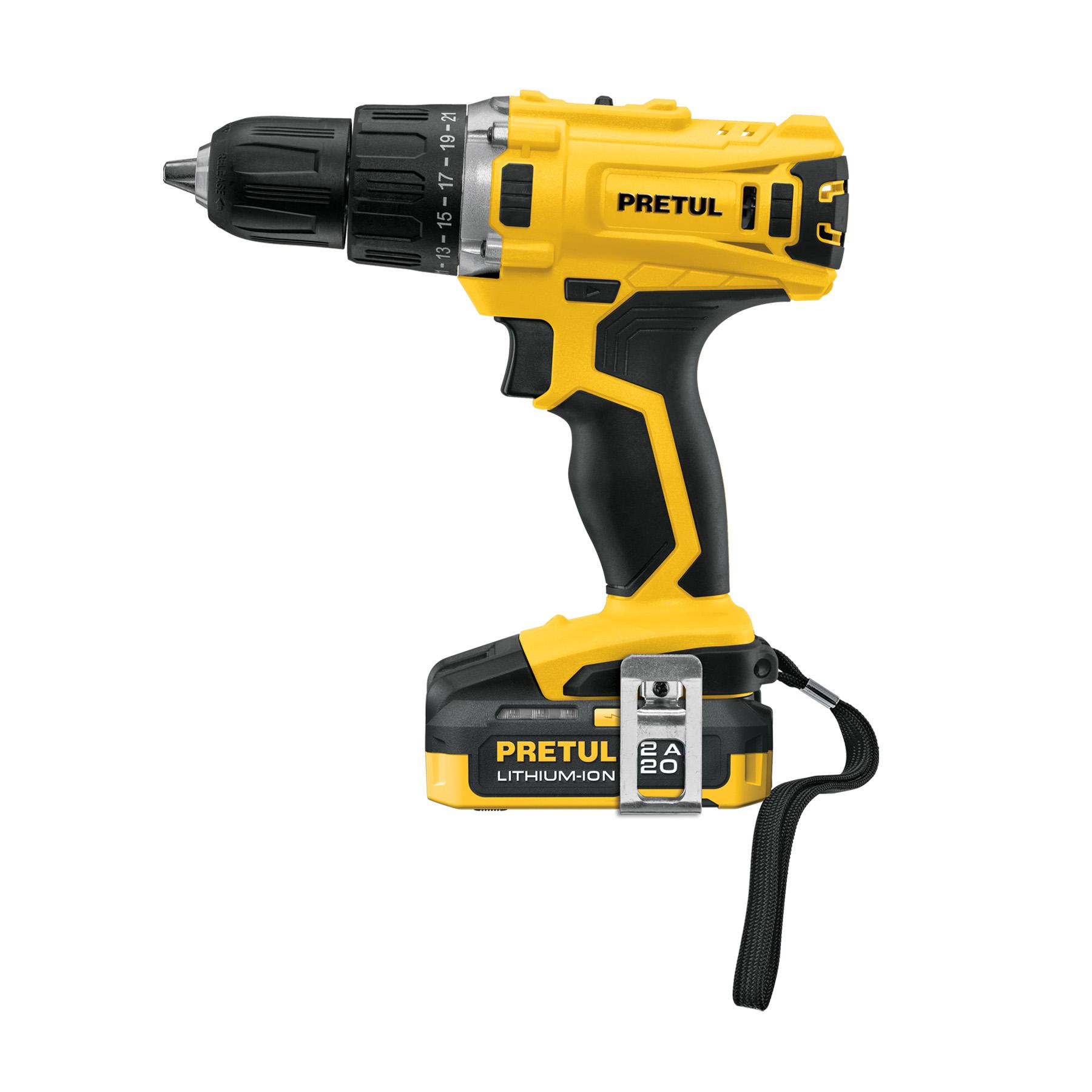 "TALADRO 1/2"", 20V, 1 BATERÍA 2AH, PRETUL"