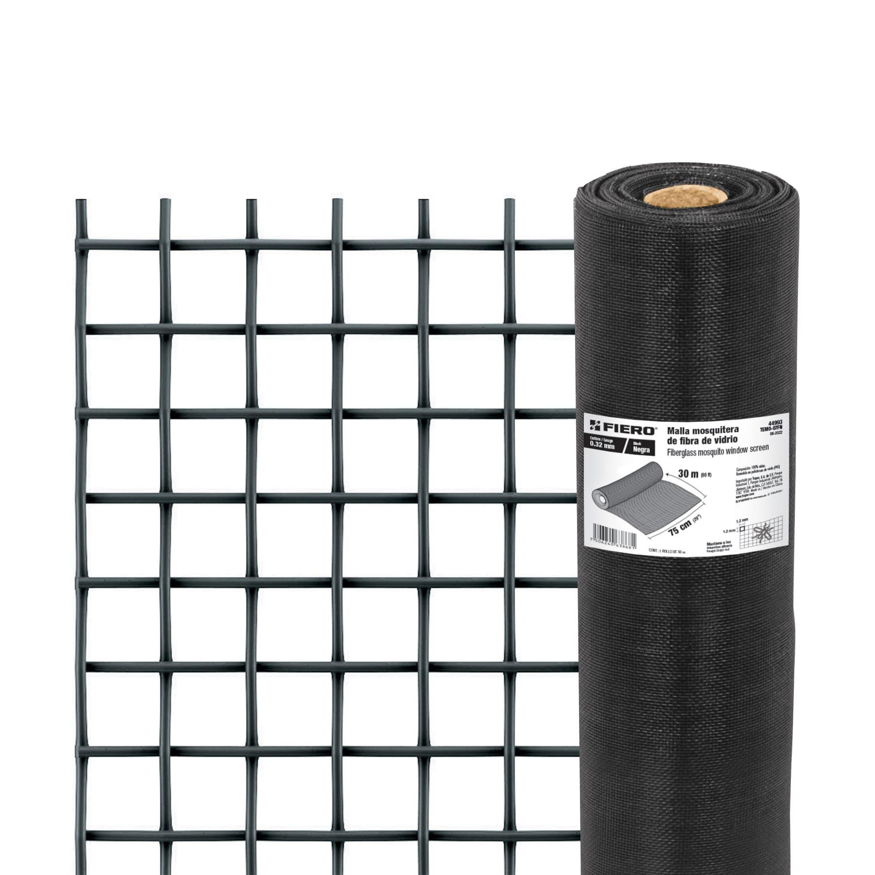 ROLLO DE 30 M X 0.75M MALLA MOSQUITERA FIBRA DE VIDRIO NEGRA